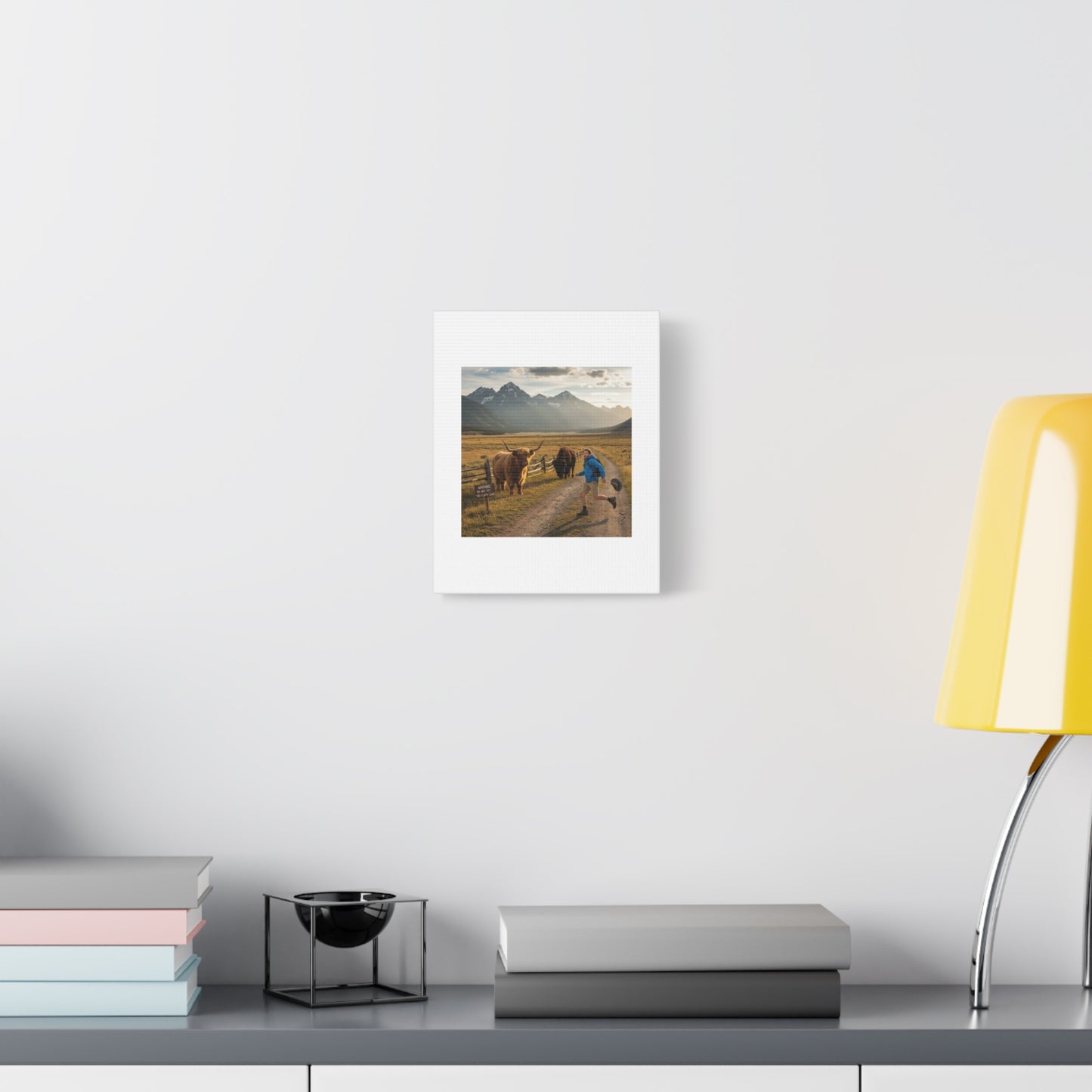 Chased by a Buffalo Canvas | wholesome sarcasm print, soft humor wall art