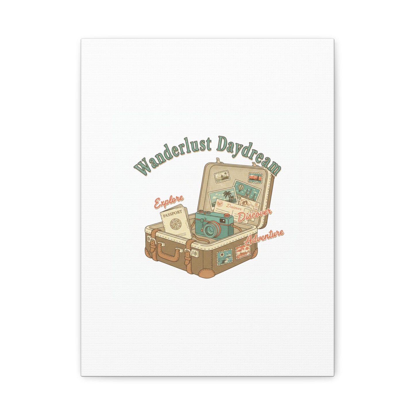 Wanderlust Daydream Travel Postcard Canvas | Retro Travel Stamp Decor