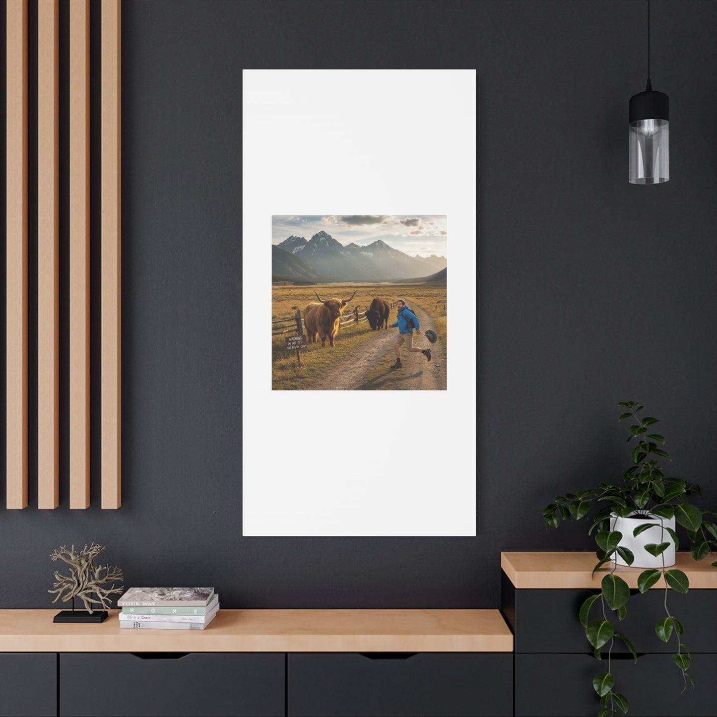 Chased by a Buffalo Canvas | wholesome sarcasm print, soft humor wall art