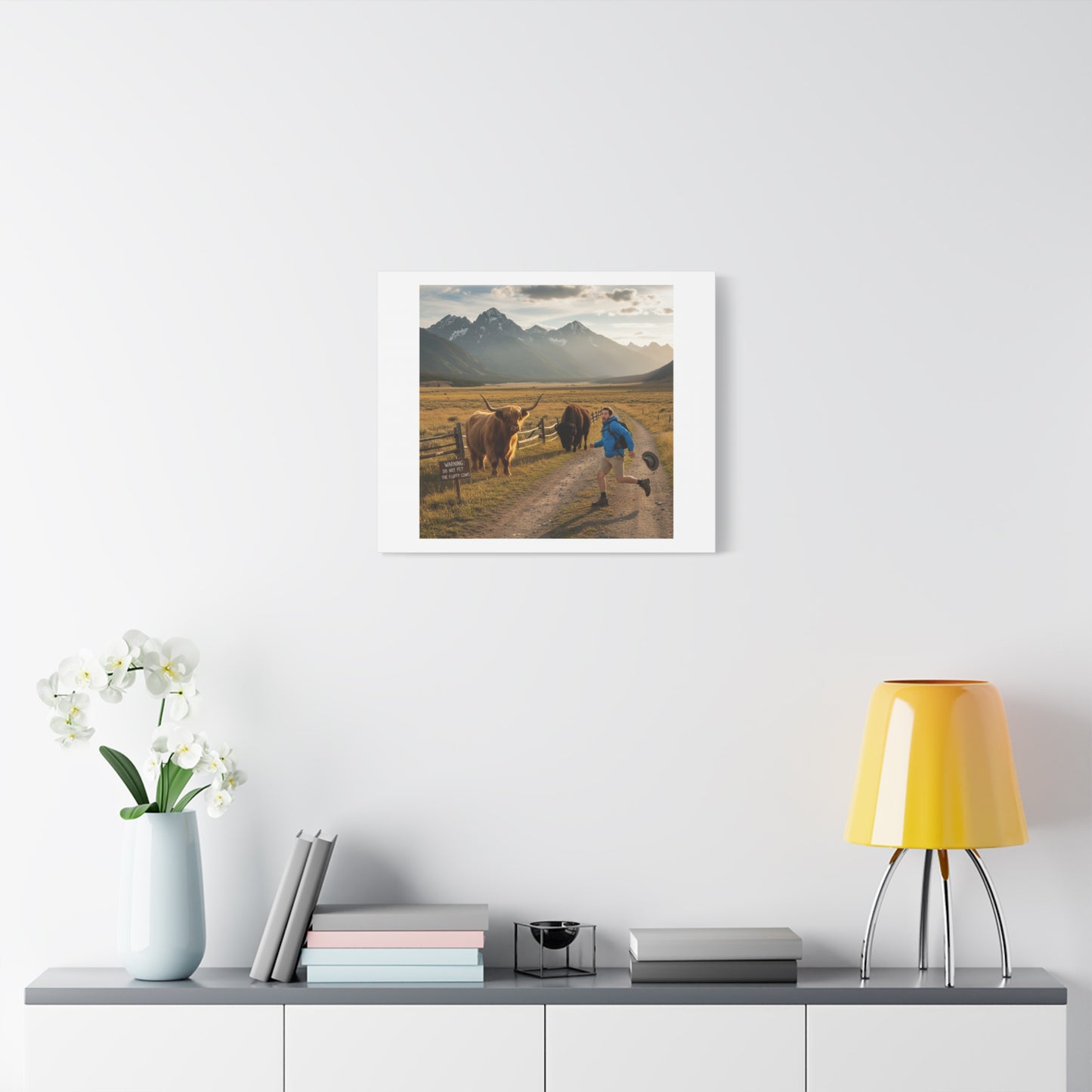 Chased by a Buffalo Canvas | wholesome sarcasm print, soft humor wall art