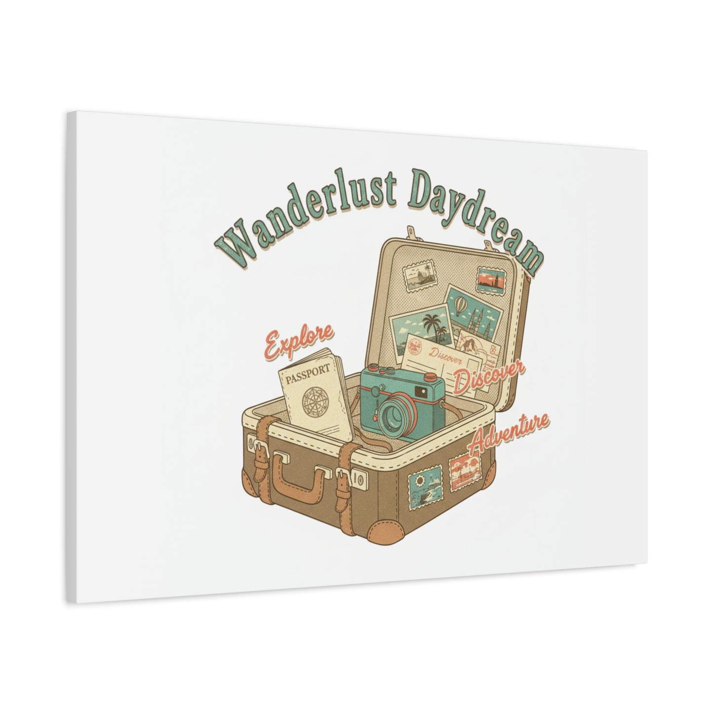 Wanderlust Daydream Travel Postcard Canvas | Retro Travel Stamp Decor
