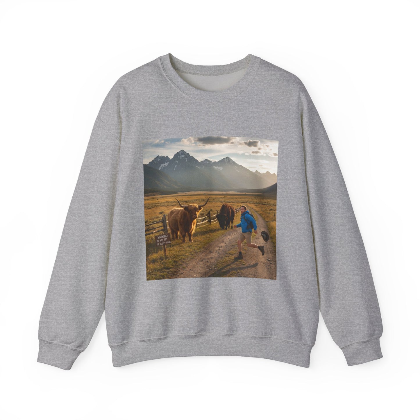 Chased by Buffalo Crewneck Sweatshirt | friendly sarcasm design, soft humor print