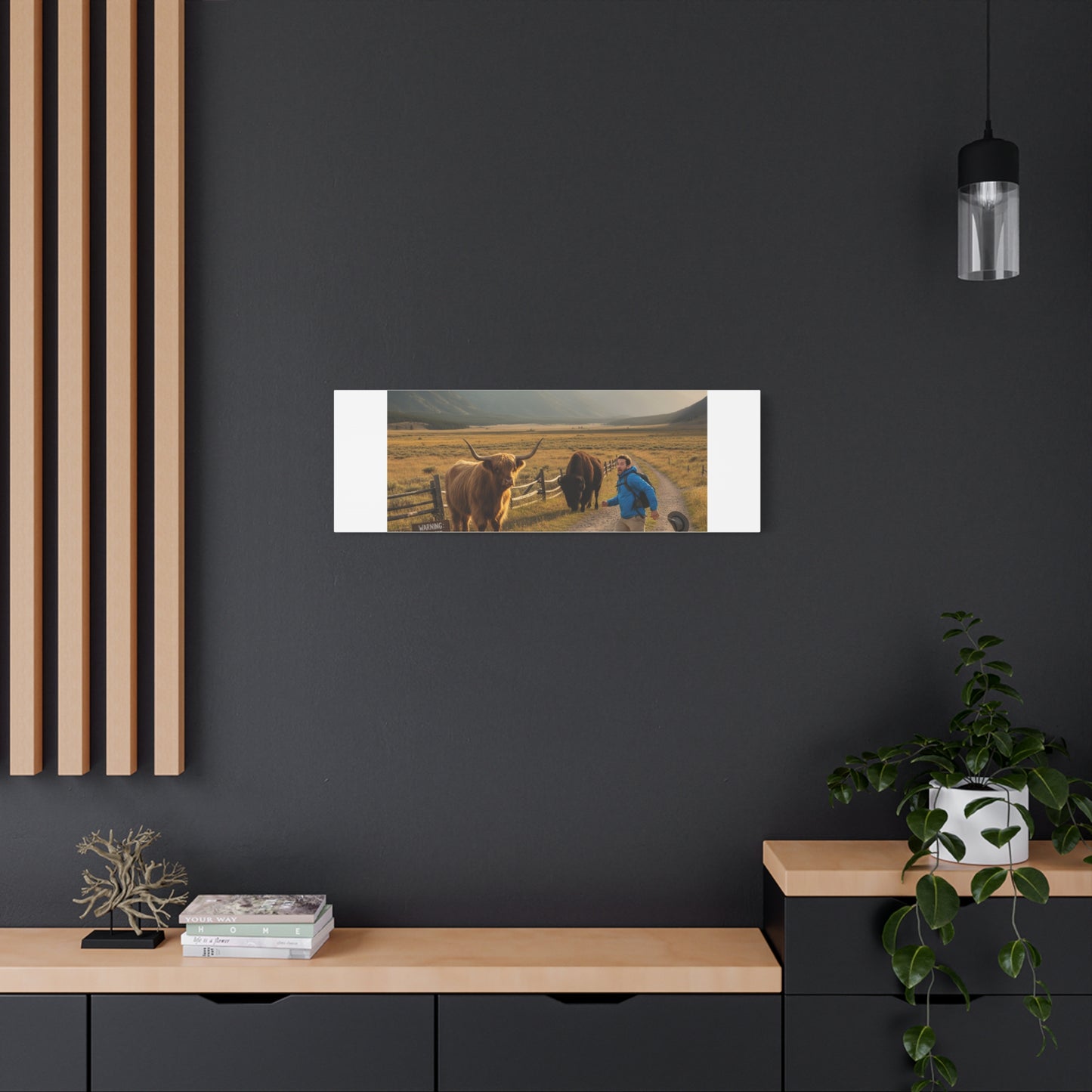 Chased by a Buffalo Canvas | wholesome sarcasm print, soft humor wall art