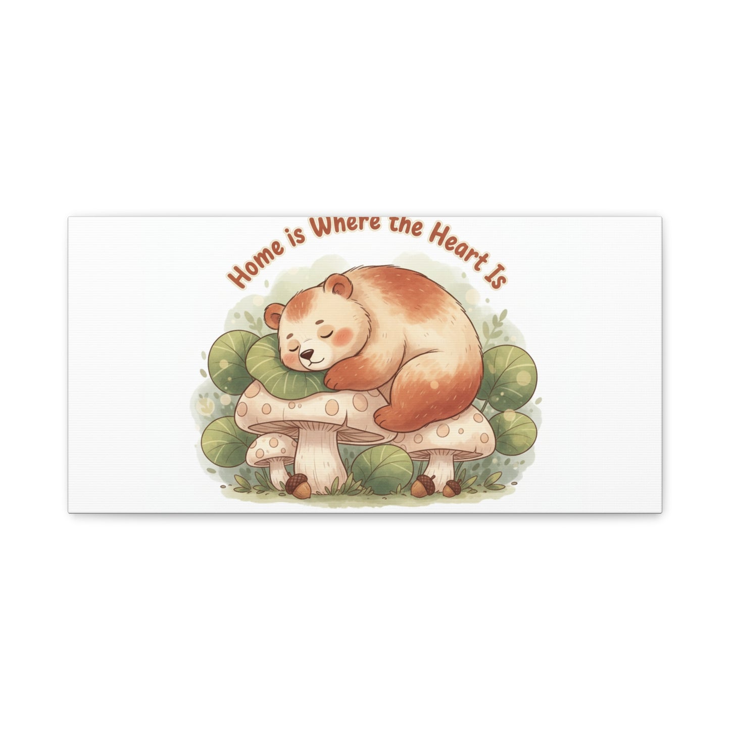 Cozy Sleeping Bear Canvas, winter forest art | cute animal illustration