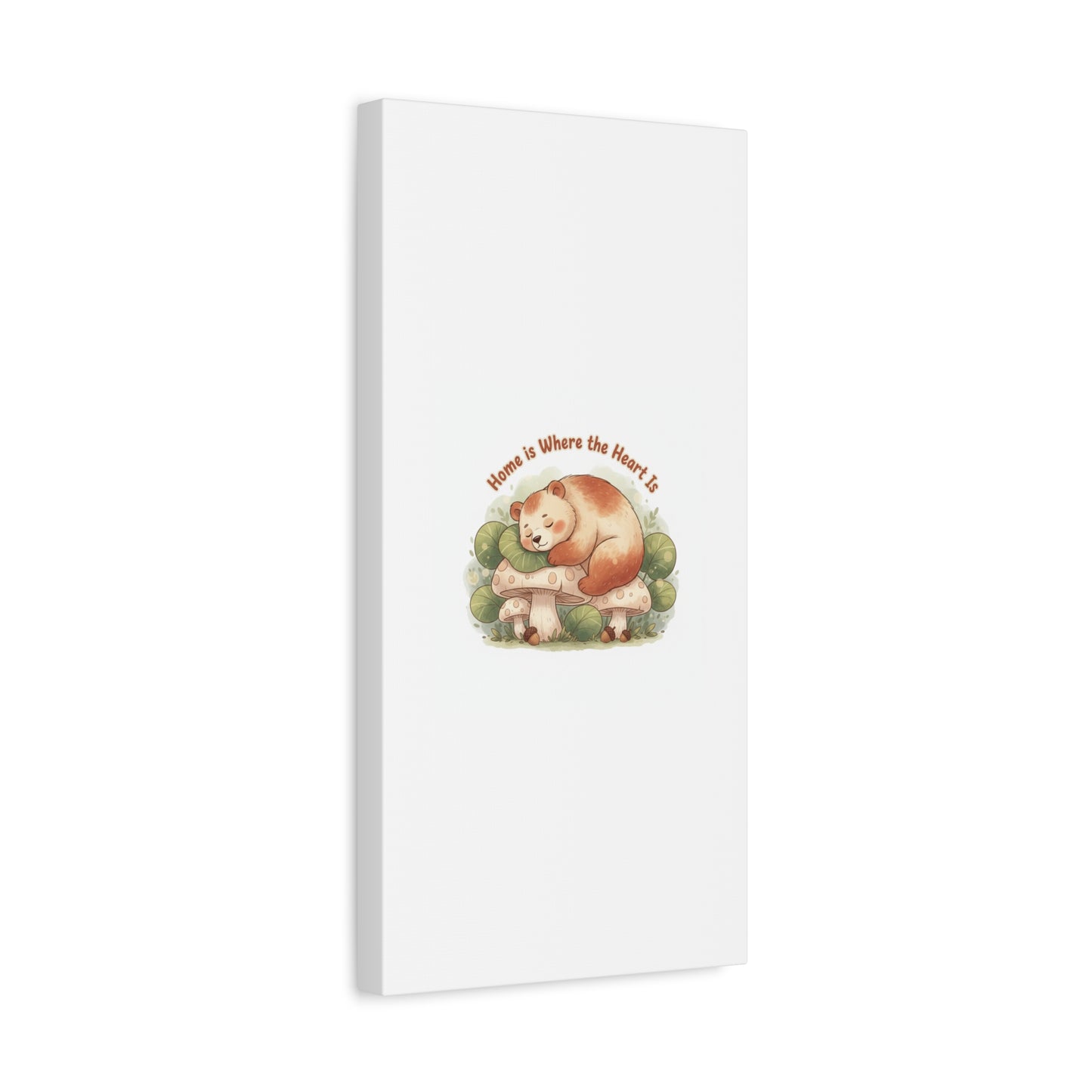 Cozy Sleeping Bear Canvas, winter forest art | cute animal illustration