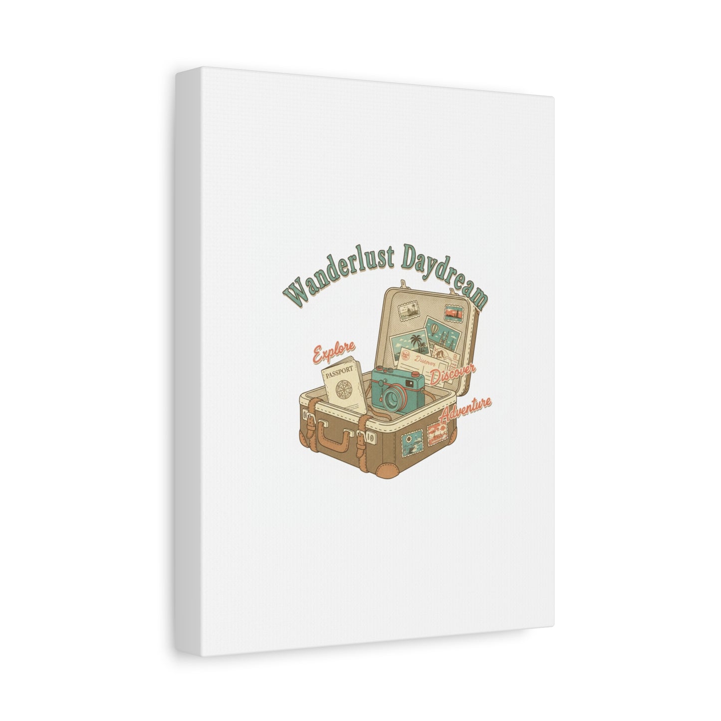 Wanderlust Daydream Travel Postcard Canvas | Retro Travel Stamp Decor
