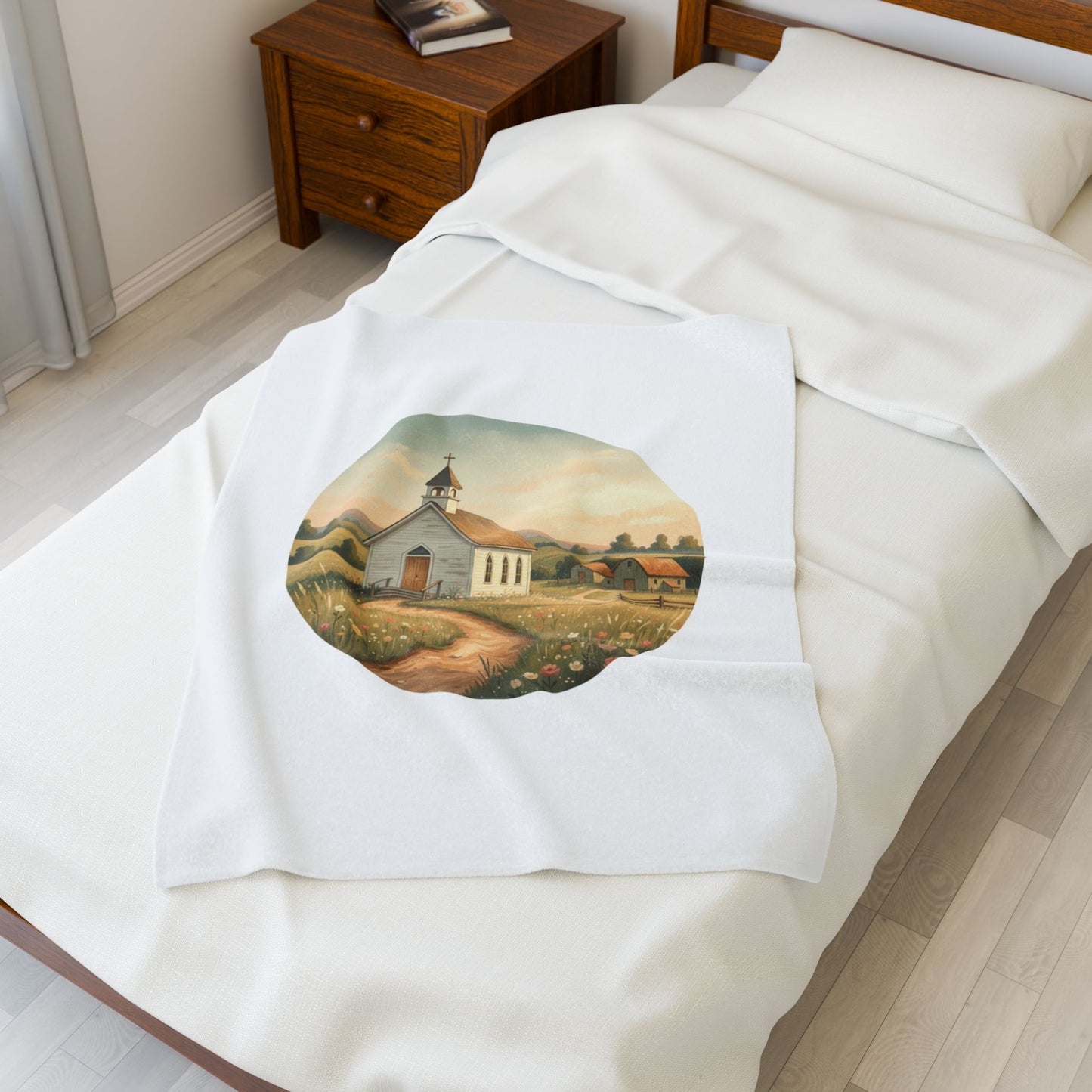 Country Church Velveteen Plush Blanket