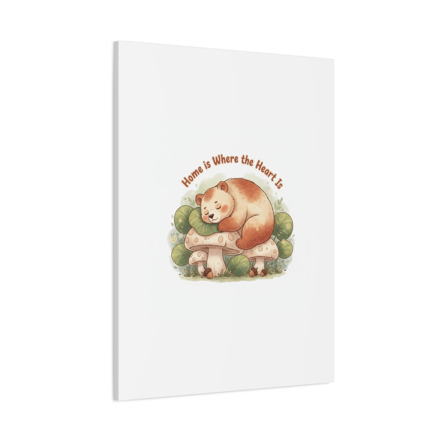 Cozy Sleeping Bear Canvas, winter forest art | cute animal illustration