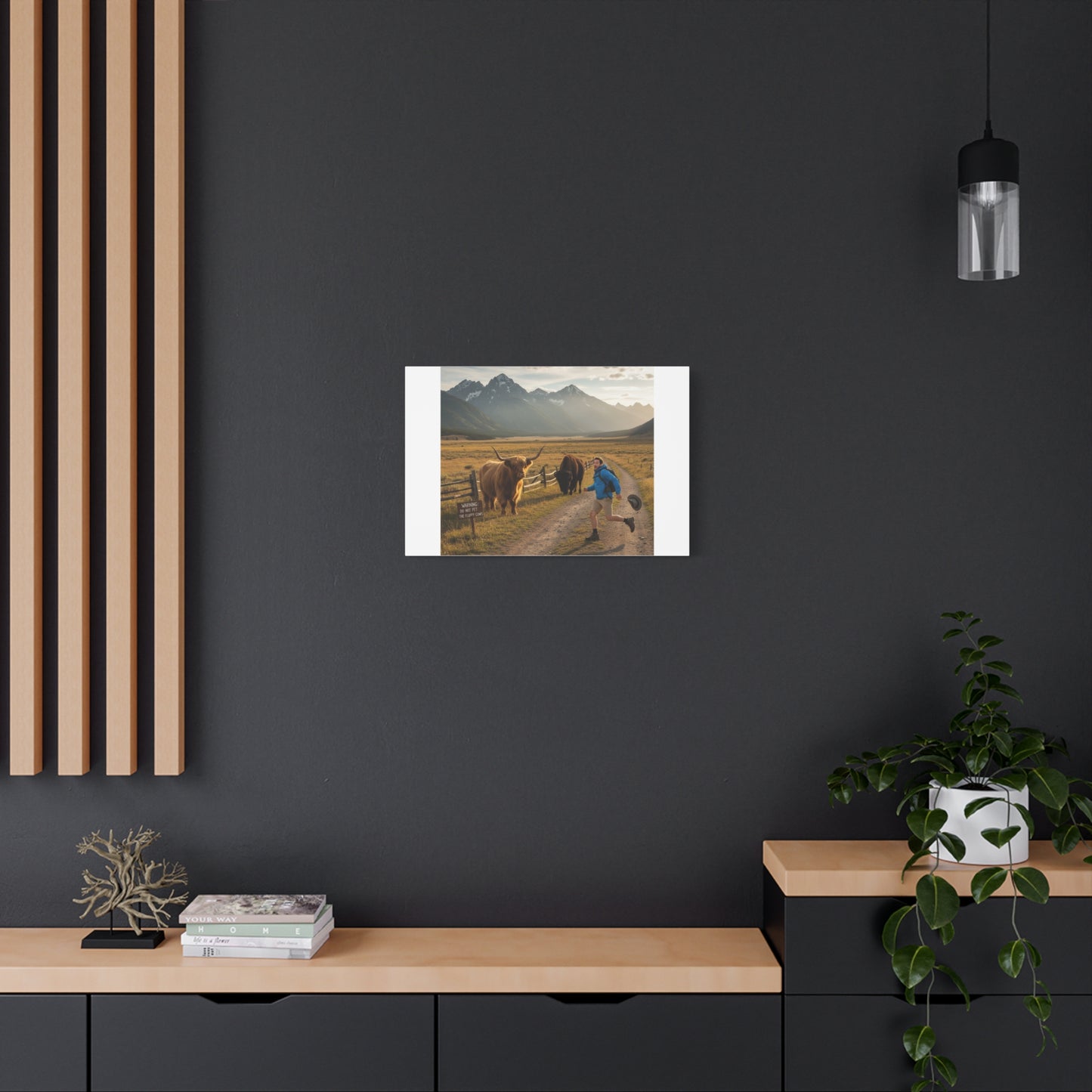Chased by a Buffalo Canvas | wholesome sarcasm print, soft humor wall art