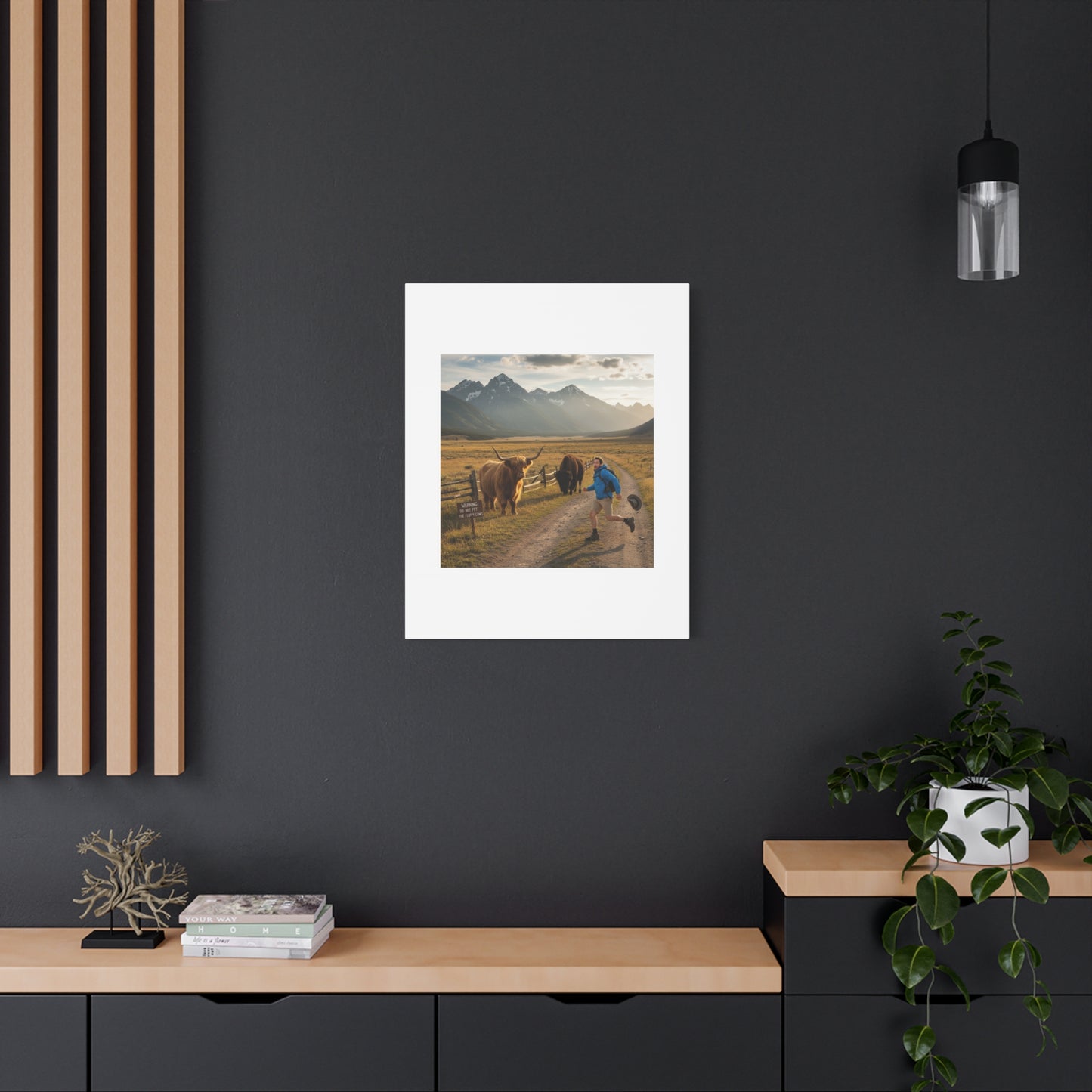 Chased by a Buffalo Canvas | wholesome sarcasm print, soft humor wall art
