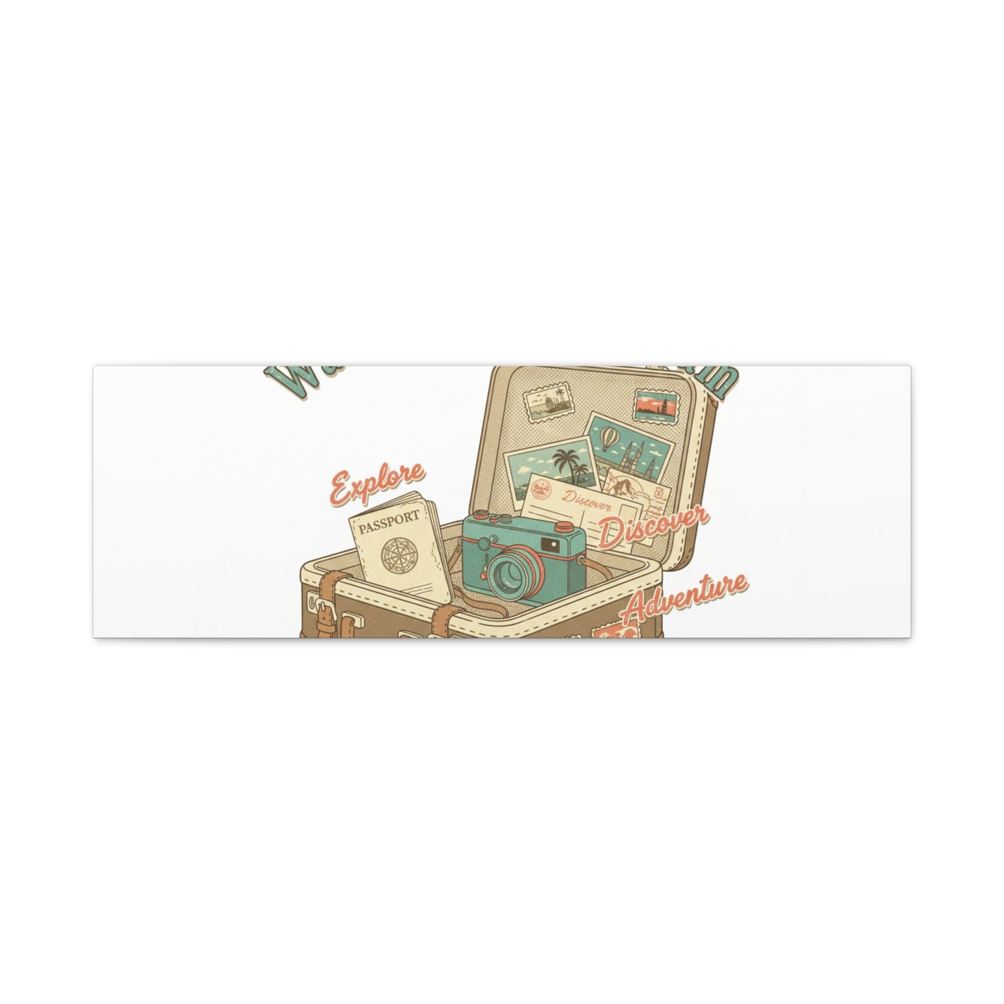 Wanderlust Daydream Travel Postcard Canvas | Retro Travel Stamp Decor