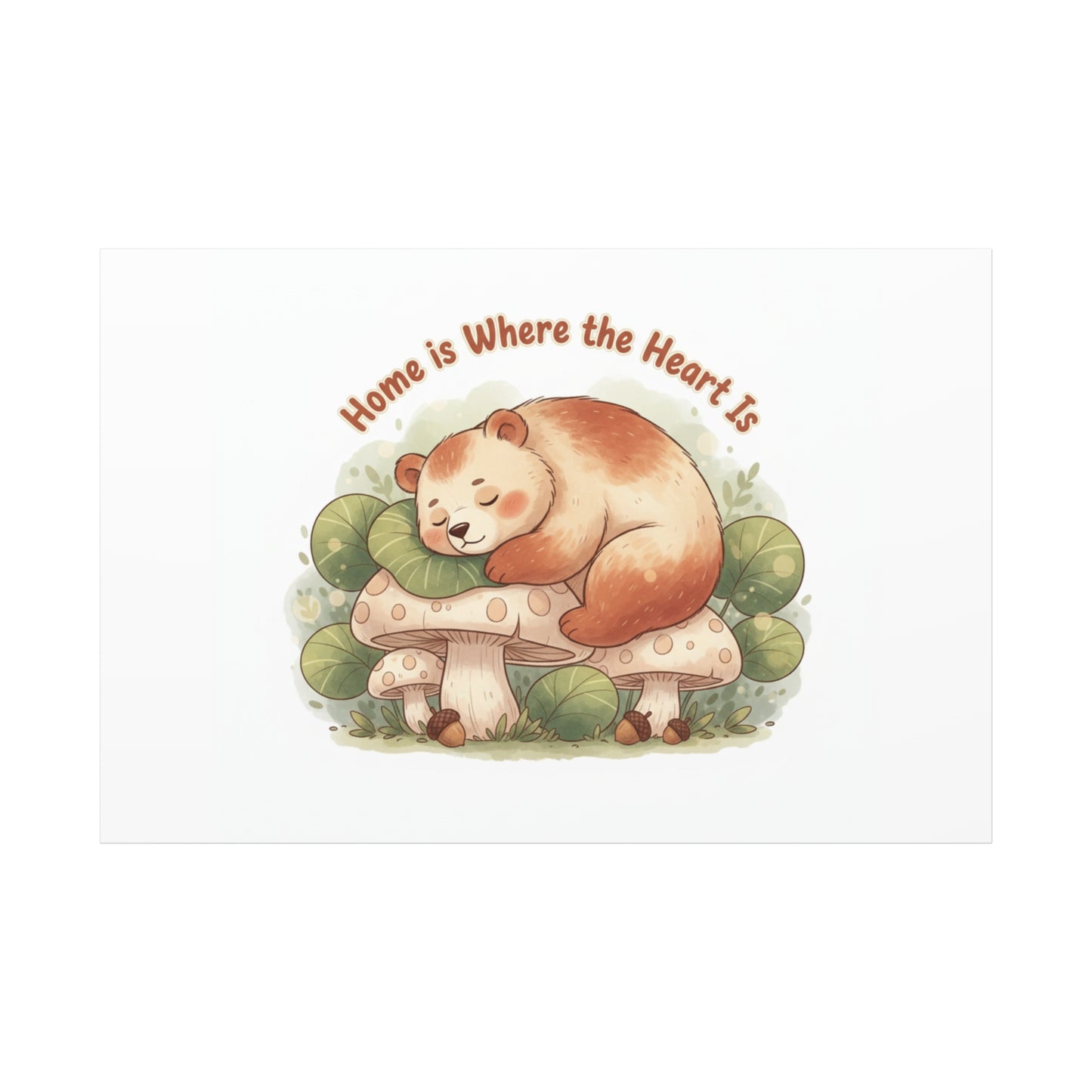 Cozy Sleeping Bear Canvas, winter forest art | cute animal illustration