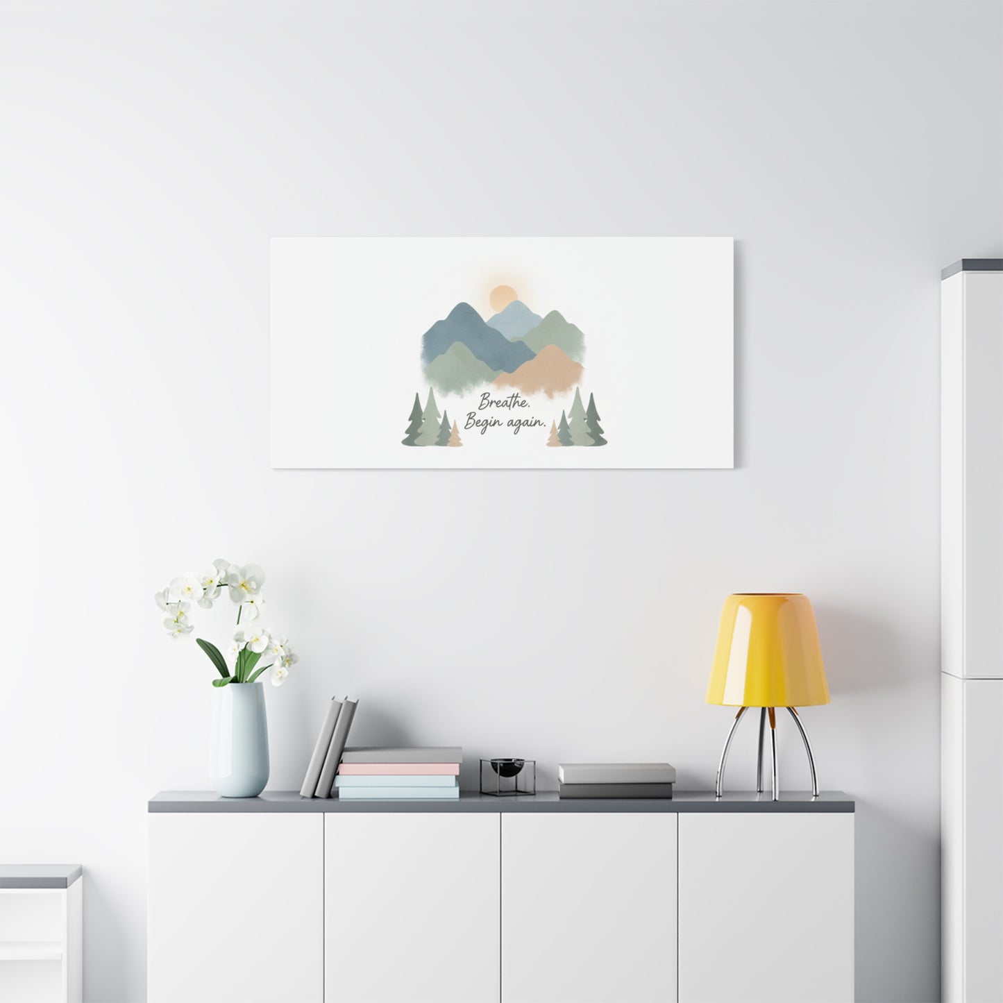 Mountain Print Canvas-breathe and began again-