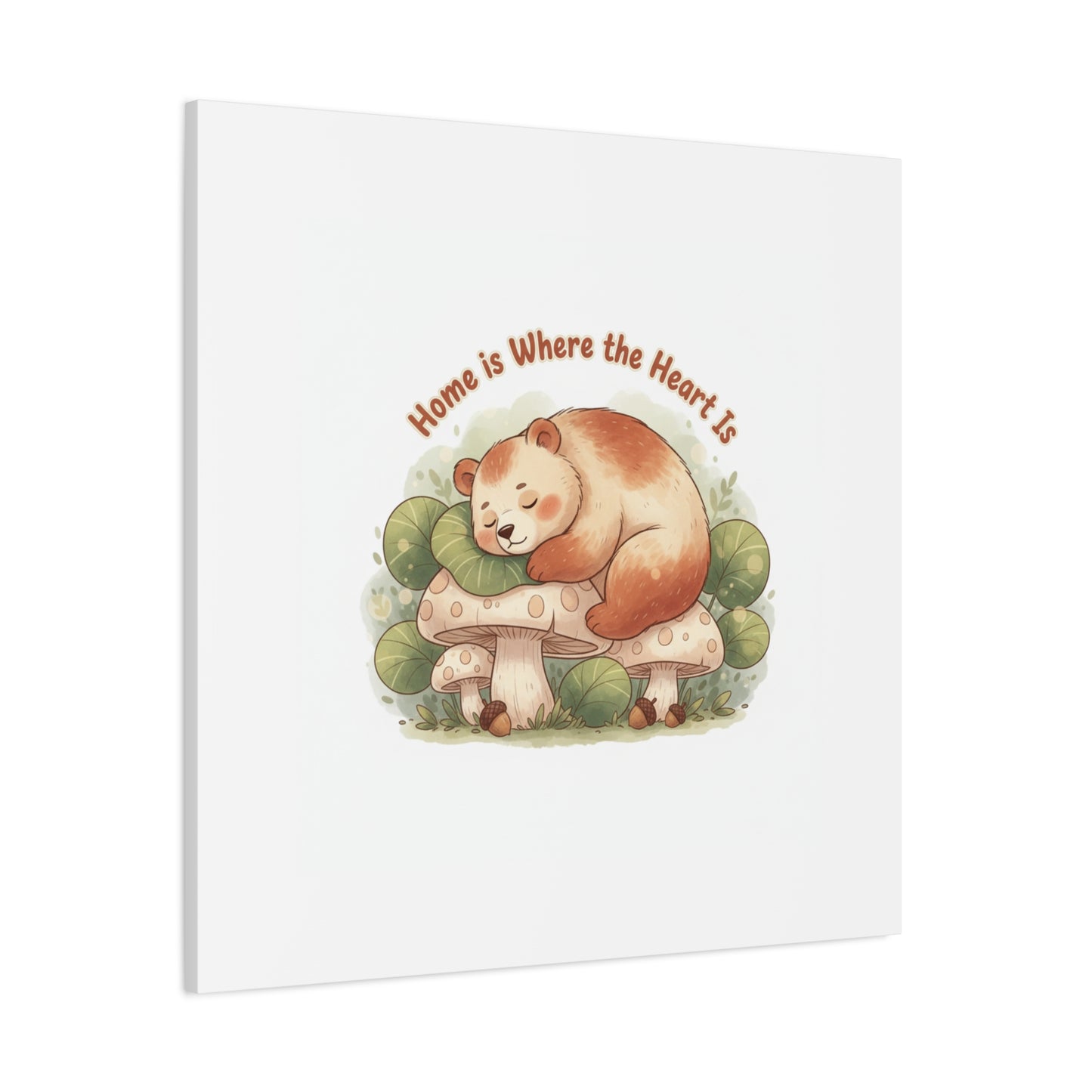 Cozy Sleeping Bear Canvas, winter forest art | cute animal illustration