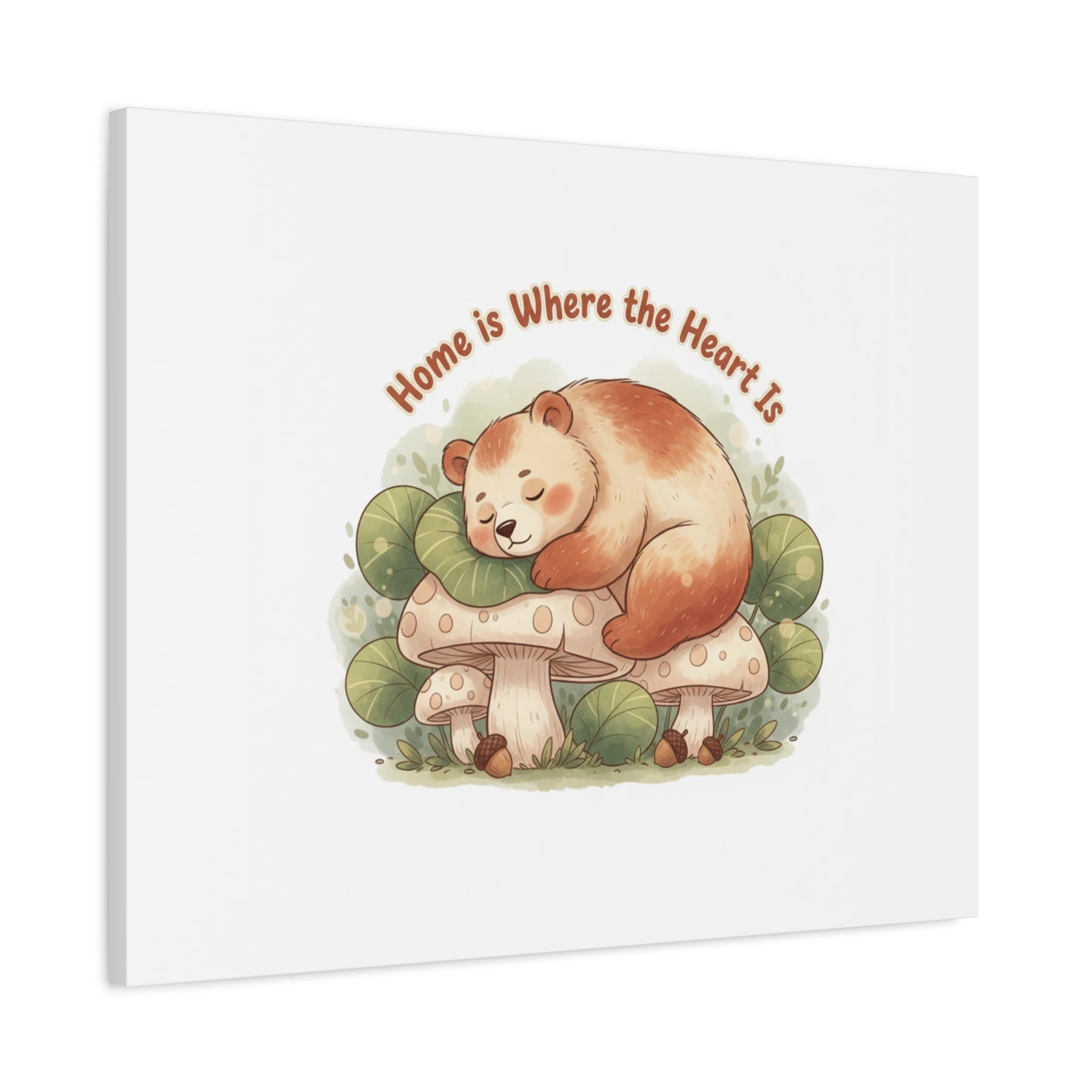 Cozy Sleeping Bear Canvas, winter forest art | cute animal illustration