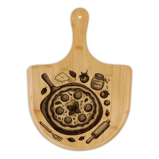 Engraved Bamboo Pizza Peel – Rustic Pizza Night Serving & Cutting Board