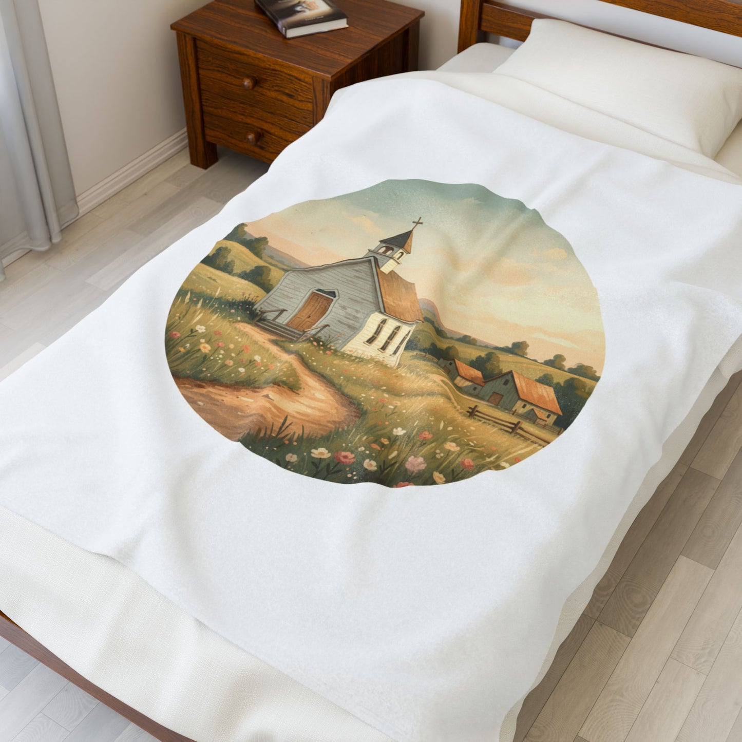 Country Church Velveteen Plush Blanket