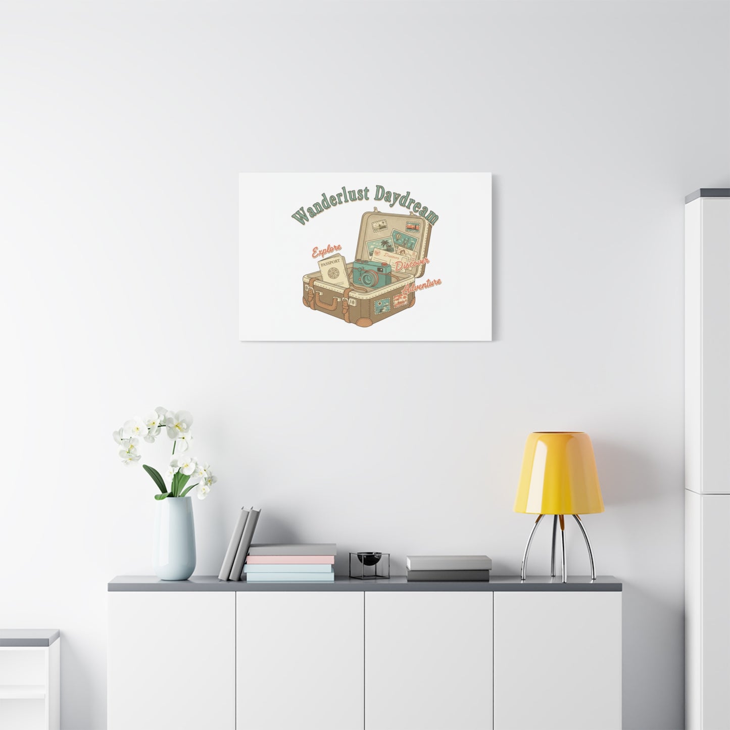 Wanderlust Daydream Travel Postcard Canvas | Retro Travel Stamp Decor