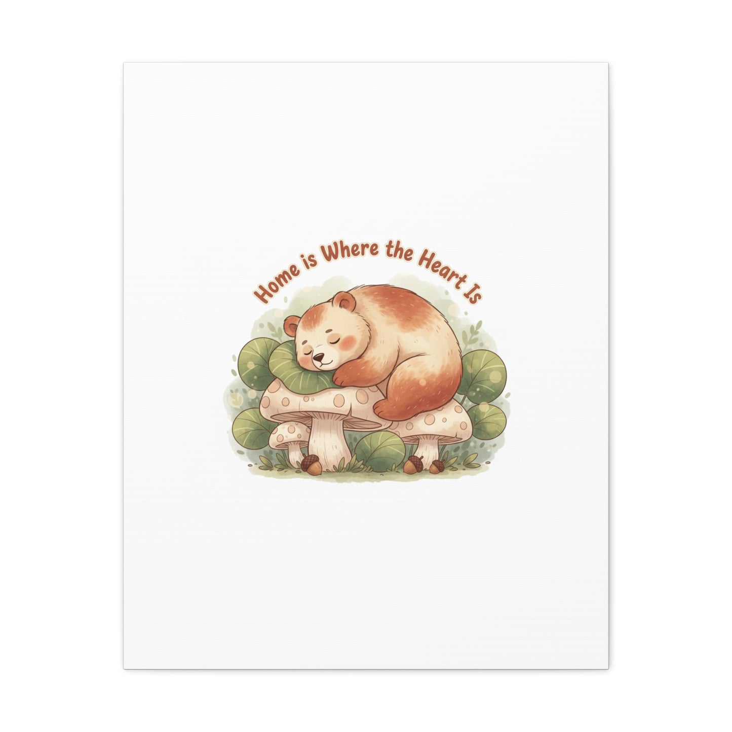 Cozy Sleeping Bear Canvas, winter forest art | cute animal illustration