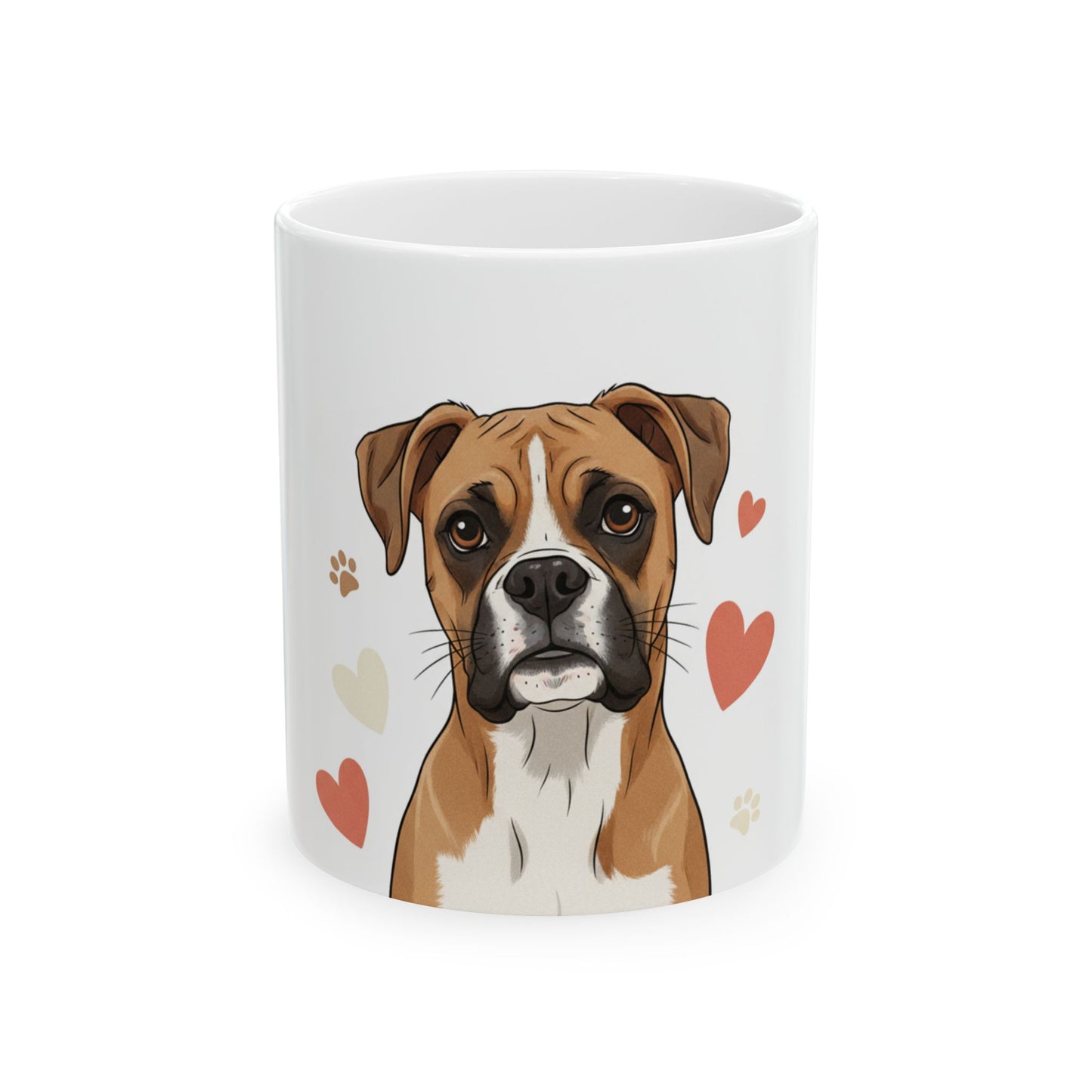Boxer Dog Ceramic Mug — Cute Illustrated Boxer with Hearts, 11oz & 15oz