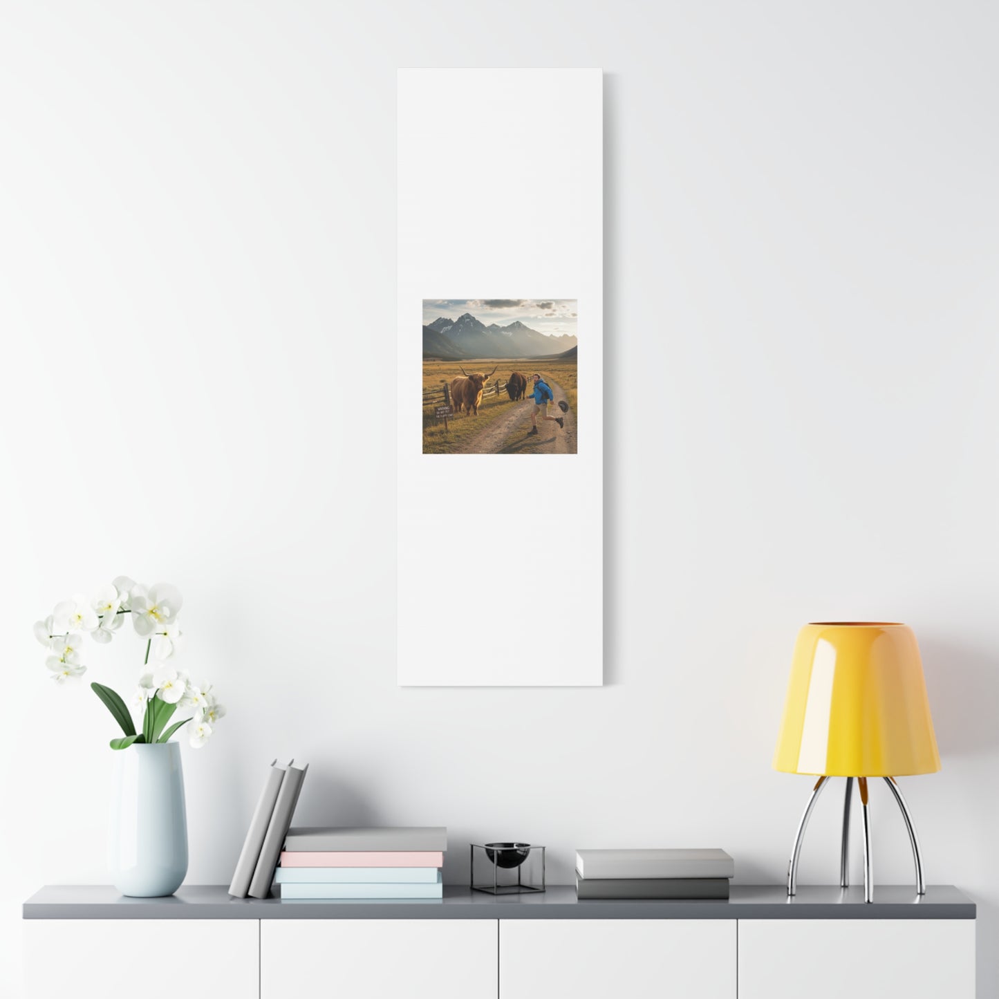 Chased by a Buffalo Canvas | wholesome sarcasm print, soft humor wall art