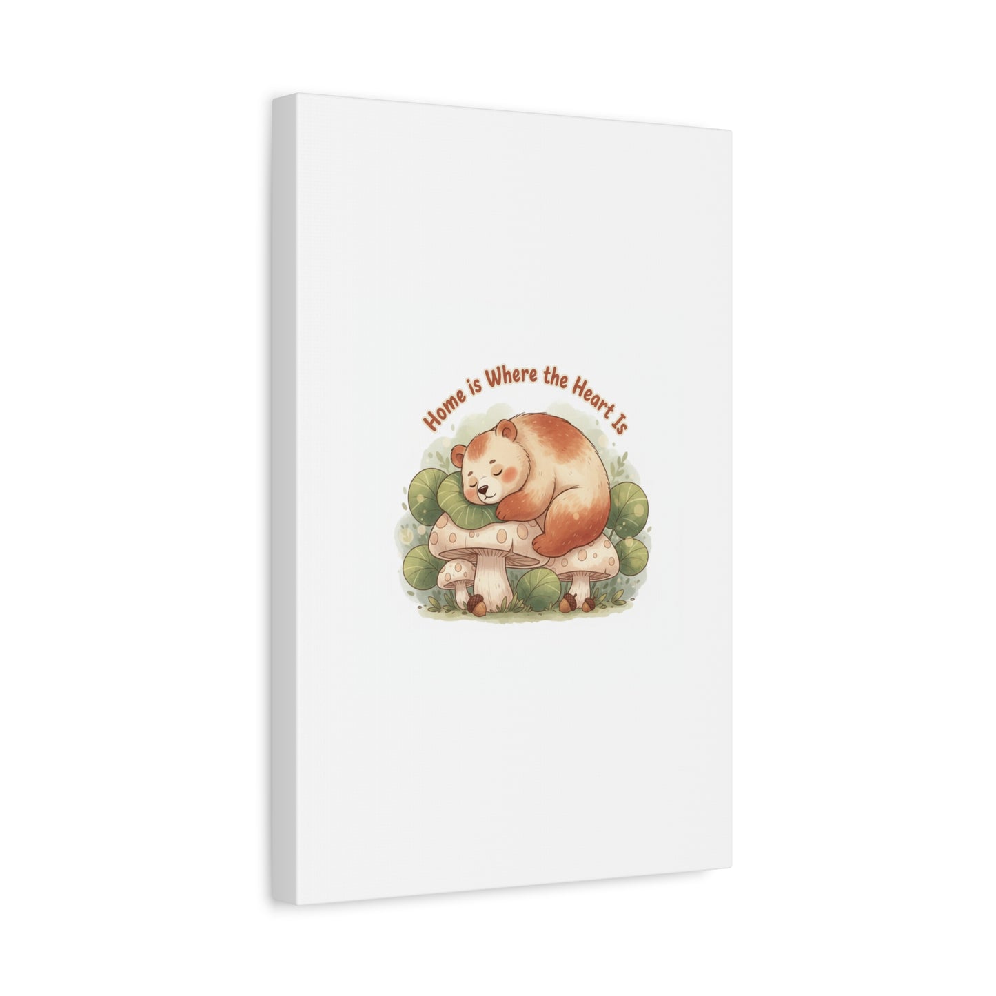 Cozy Sleeping Bear Canvas, winter forest art | cute animal illustration