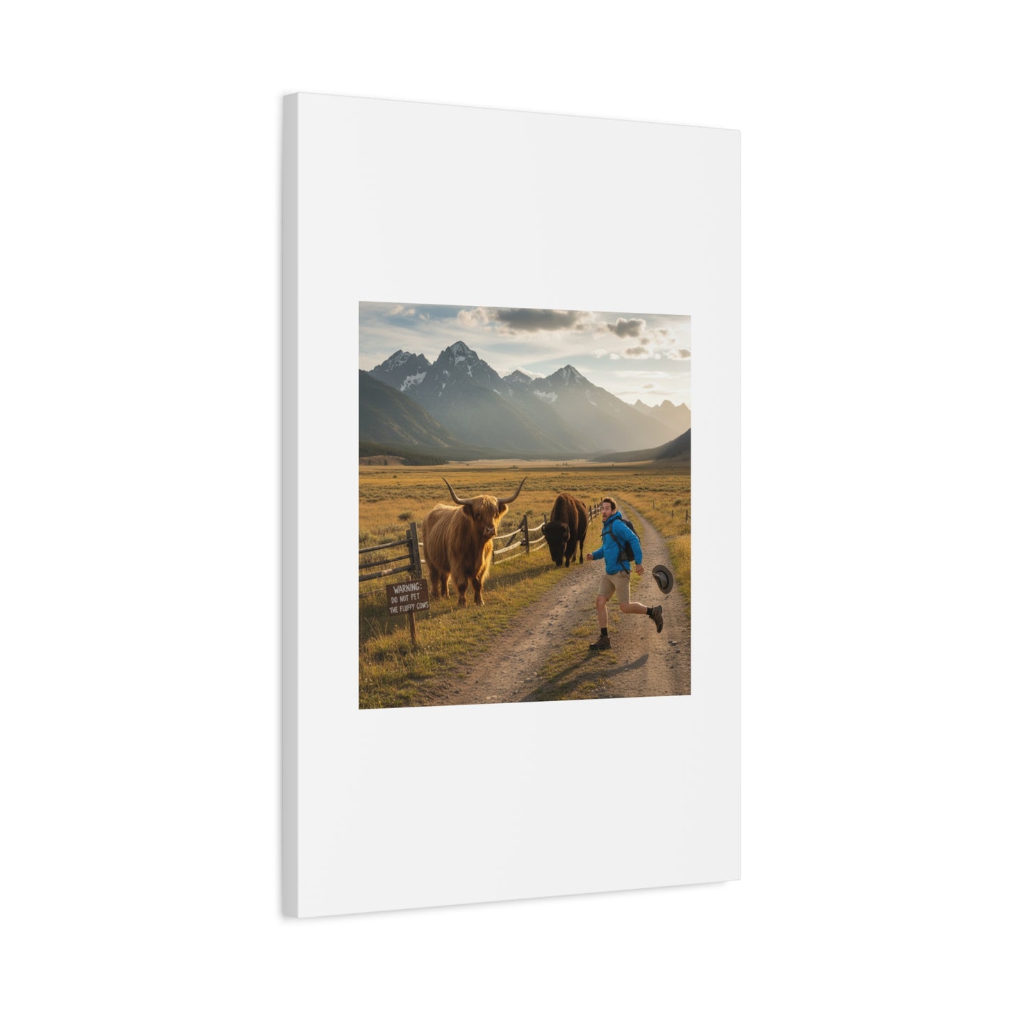 Chased by a Buffalo Canvas | wholesome sarcasm print, soft humor wall art