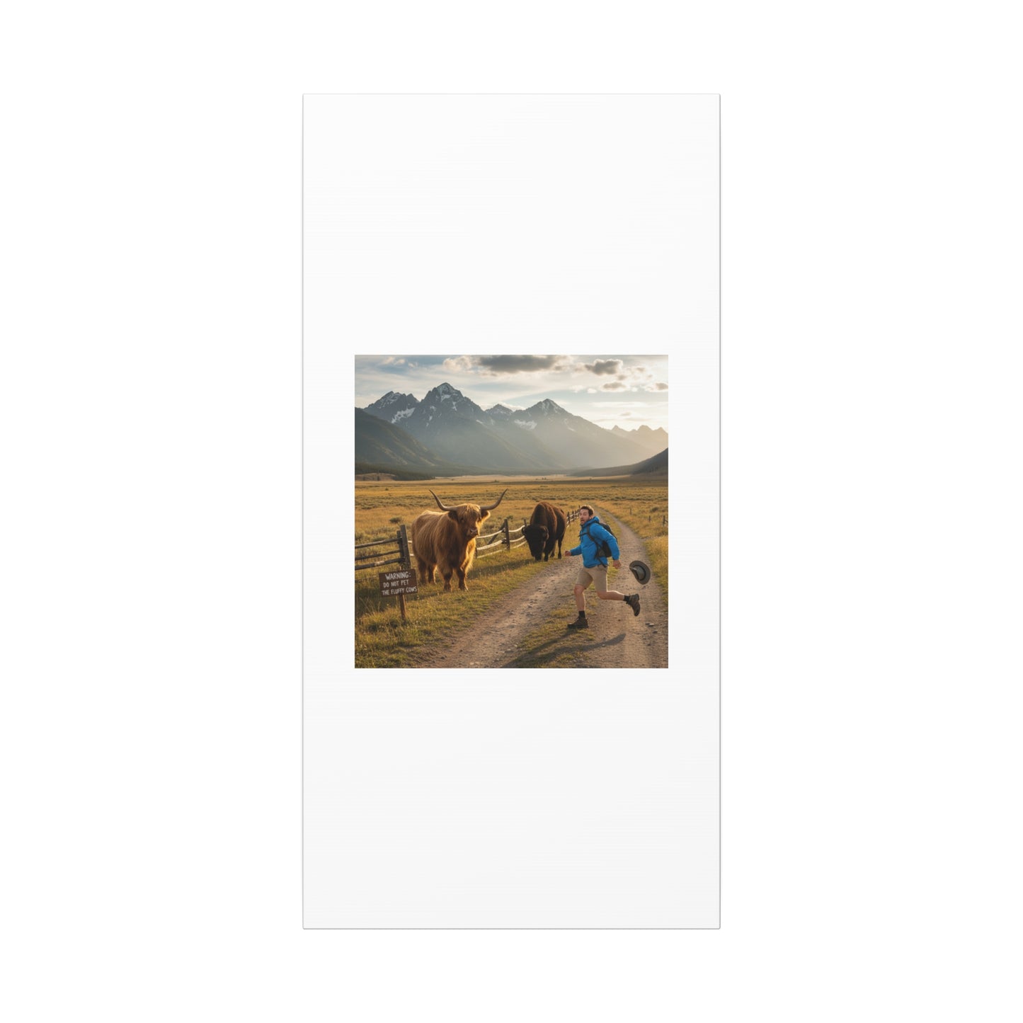 Chased by a Buffalo Canvas | wholesome sarcasm print, soft humor wall art