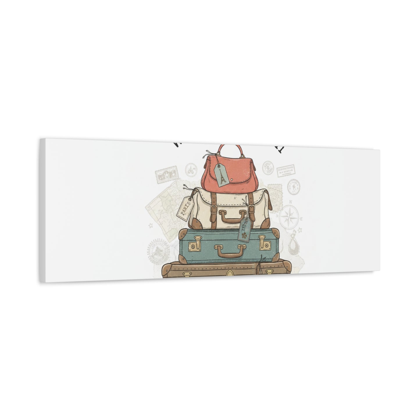 Wander Often Vintage Luggage Stack Canvas, travel stamps | passport stamp wanderlust