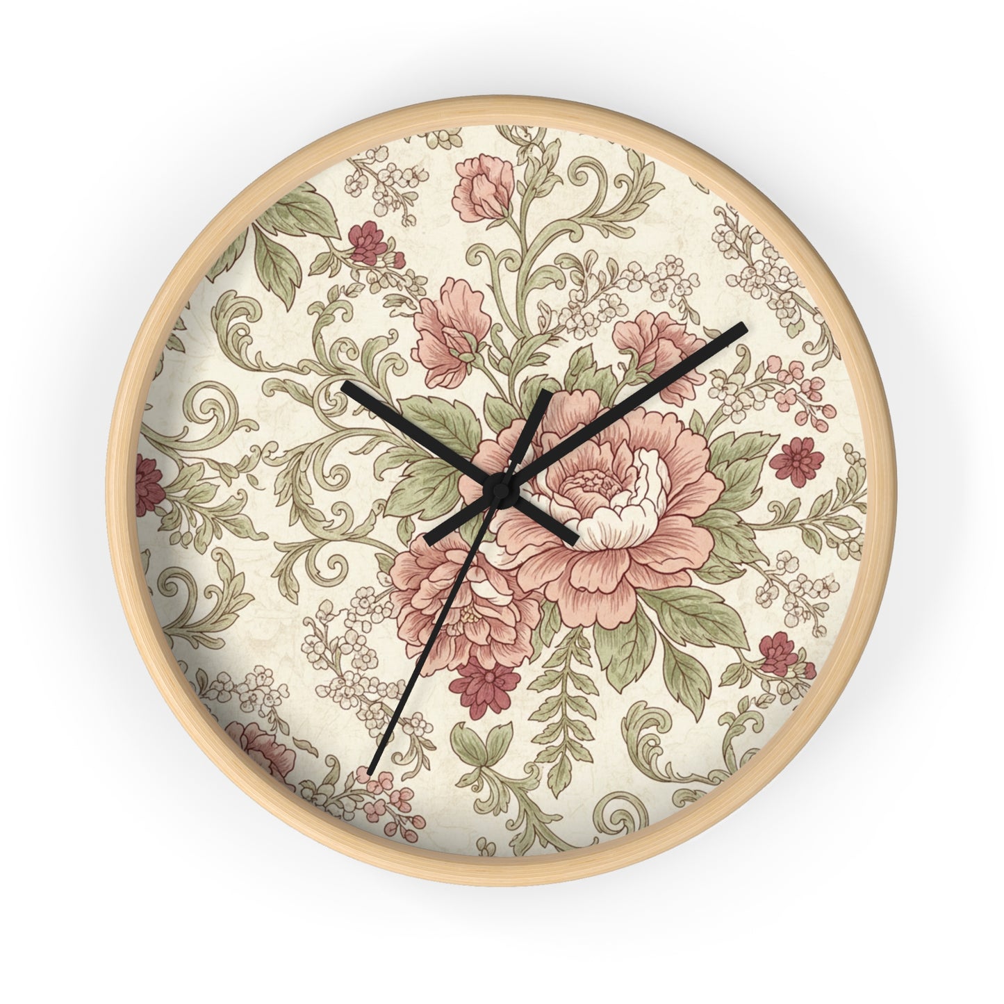 Vintage Floral Wall Clock — Shabby Chic Rose Garden Timepiece