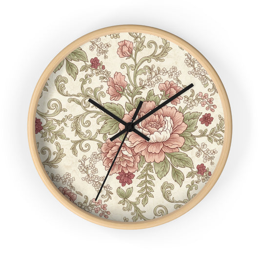 Vintage Floral Wall Clock — Shabby Chic Rose Garden Timepiece