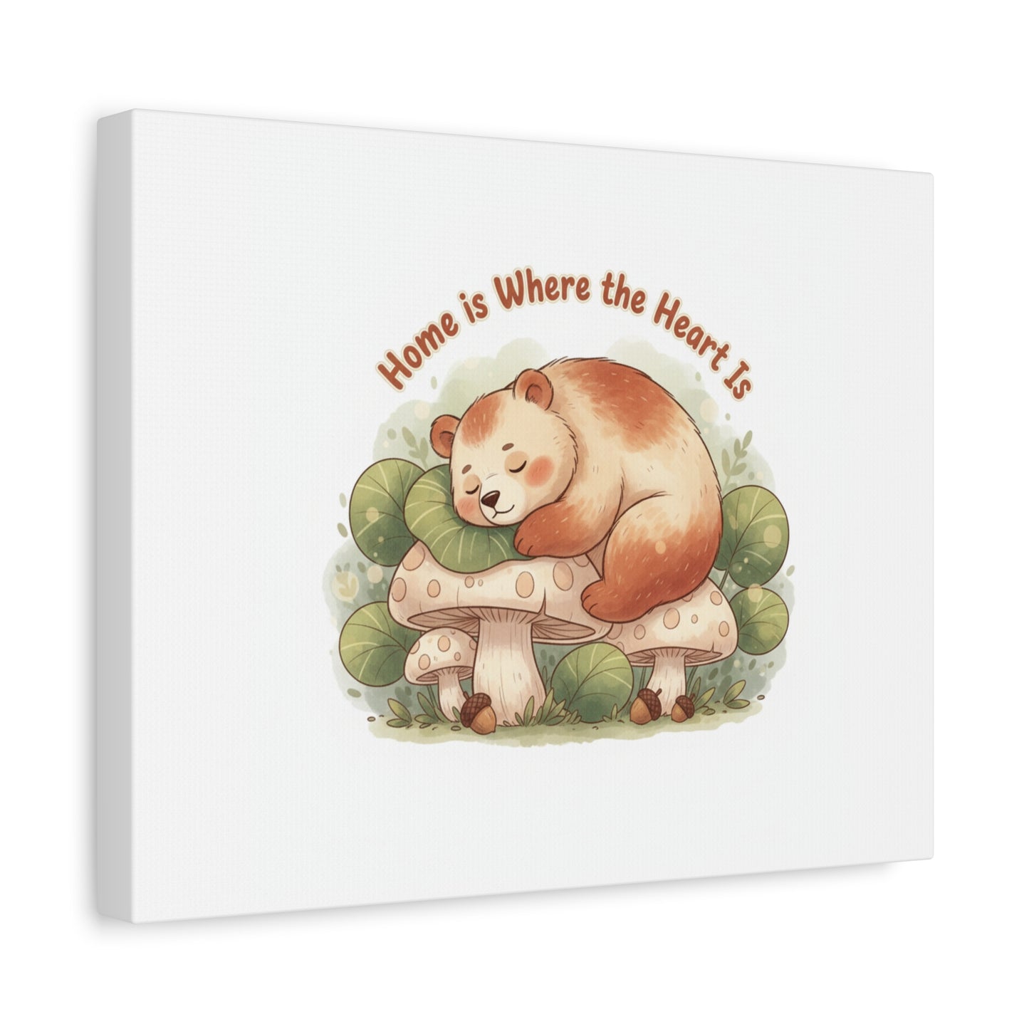 Cozy Sleeping Bear Canvas, winter forest art | cute animal illustration