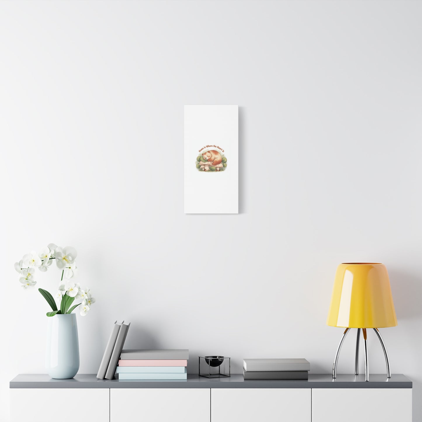 Cozy Sleeping Bear Canvas, winter forest art | cute animal illustration