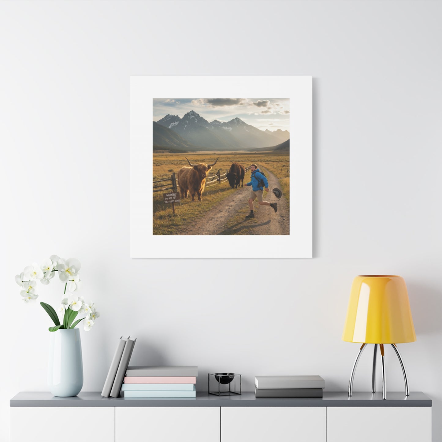 Chased by a Buffalo Canvas | wholesome sarcasm print, soft humor wall art