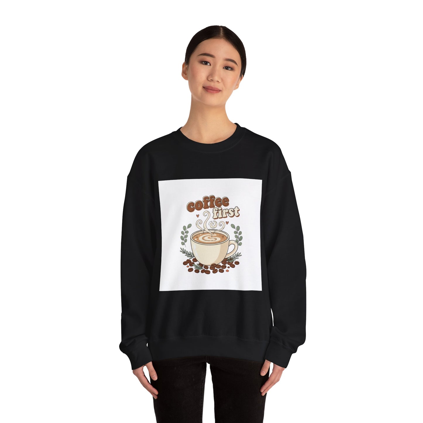 coffee first Crewneck Sweatshirt, coffee aesthetic, latte art design