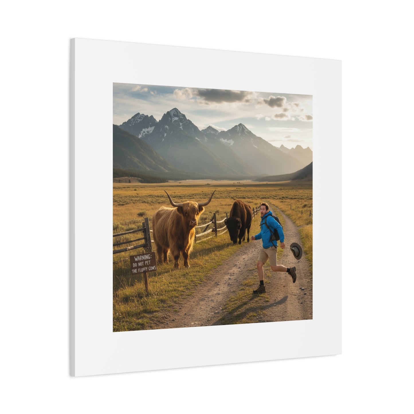 Chased by a Buffalo Canvas | wholesome sarcasm print, soft humor wall art