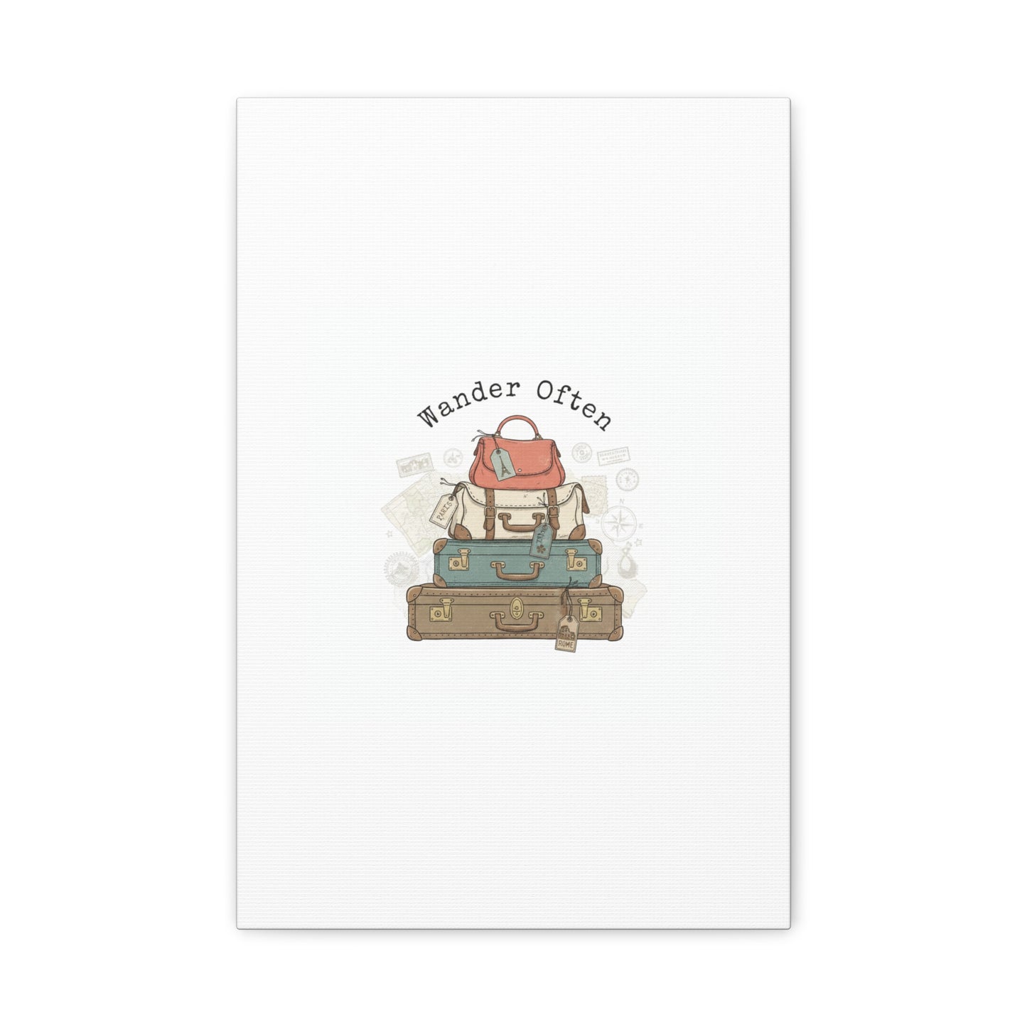 Wander Often Vintage Luggage Stack Canvas, travel stamps | passport stamp wanderlust