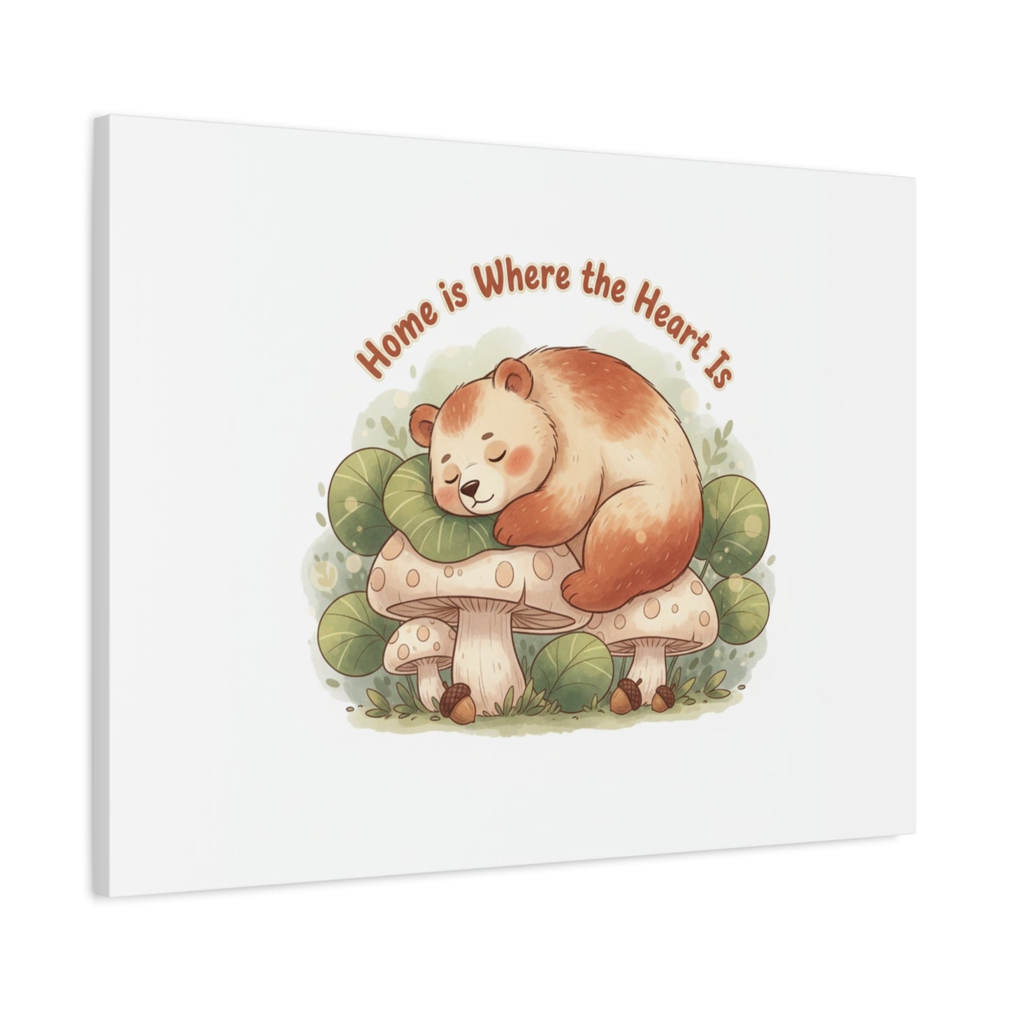 Cozy Sleeping Bear Canvas, winter forest art | cute animal illustration