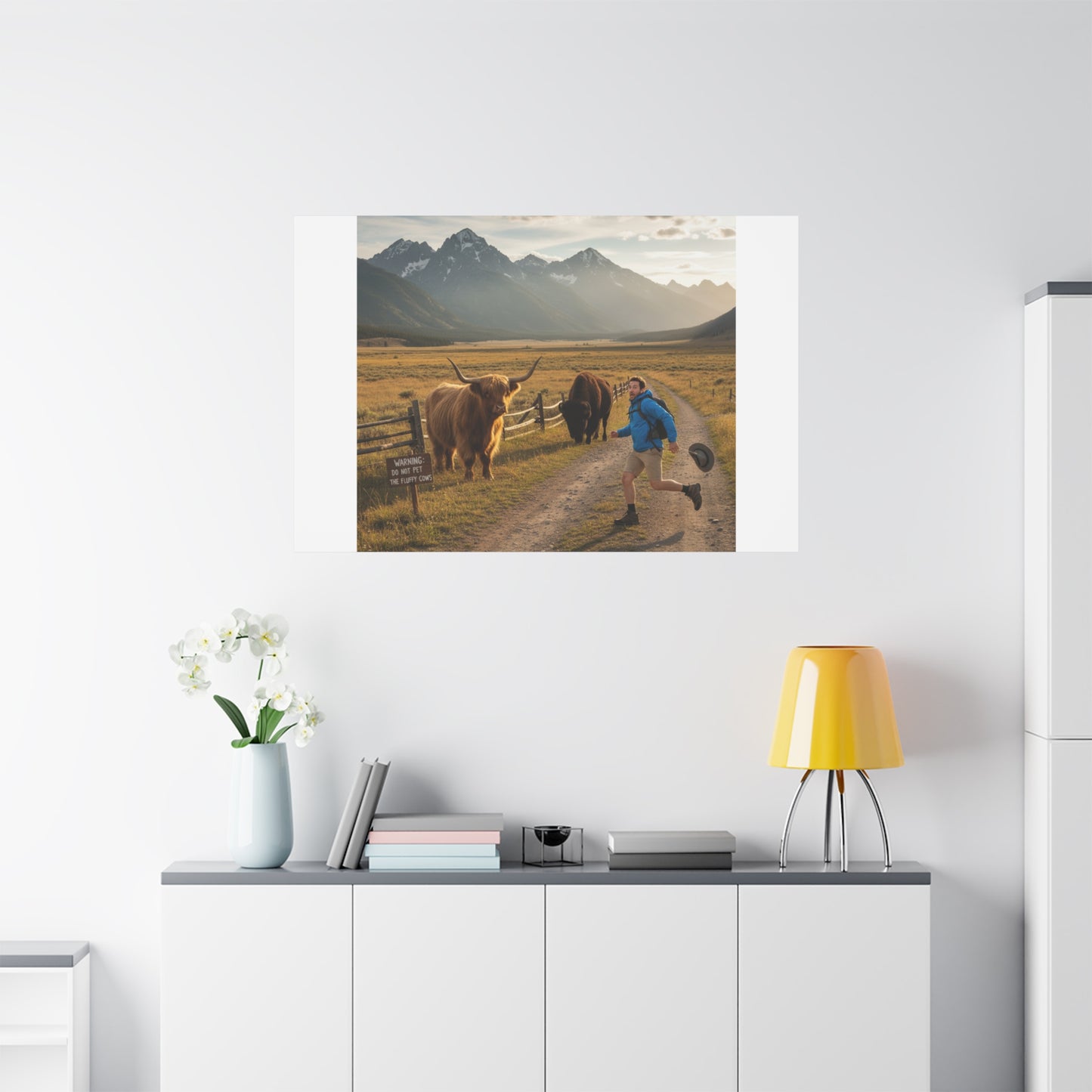 Chased by a Buffalo Canvas | wholesome sarcasm print, soft humor wall art