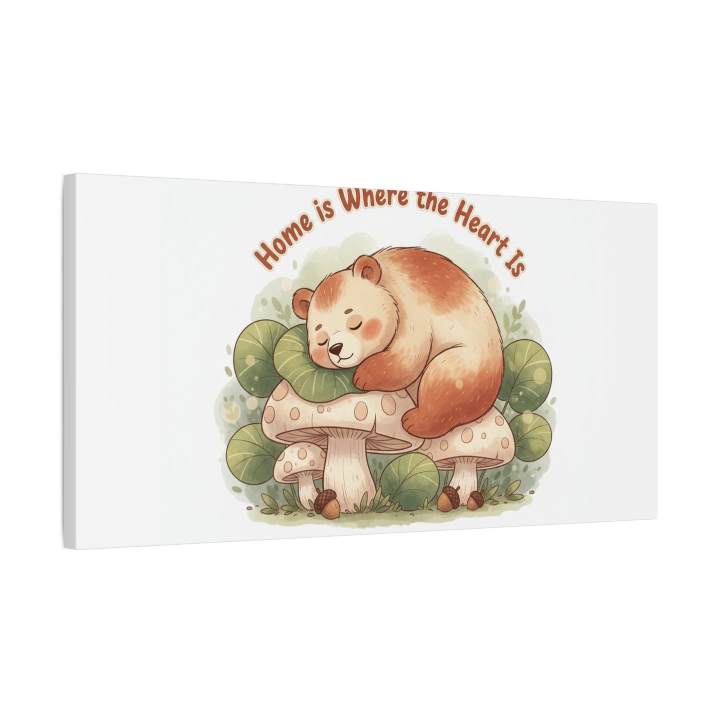 Cozy Sleeping Bear Canvas, winter forest art | cute animal illustration