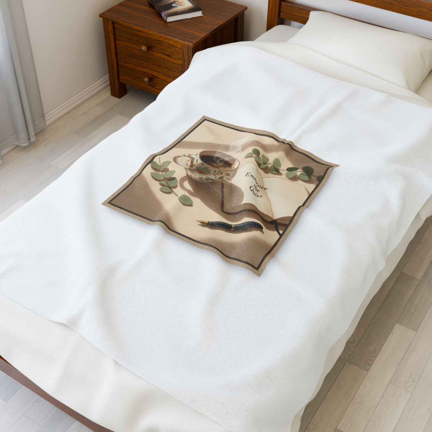quiet mornings journal art Velveteen Plush Blanket | sunrise decor, hygge kitchen print