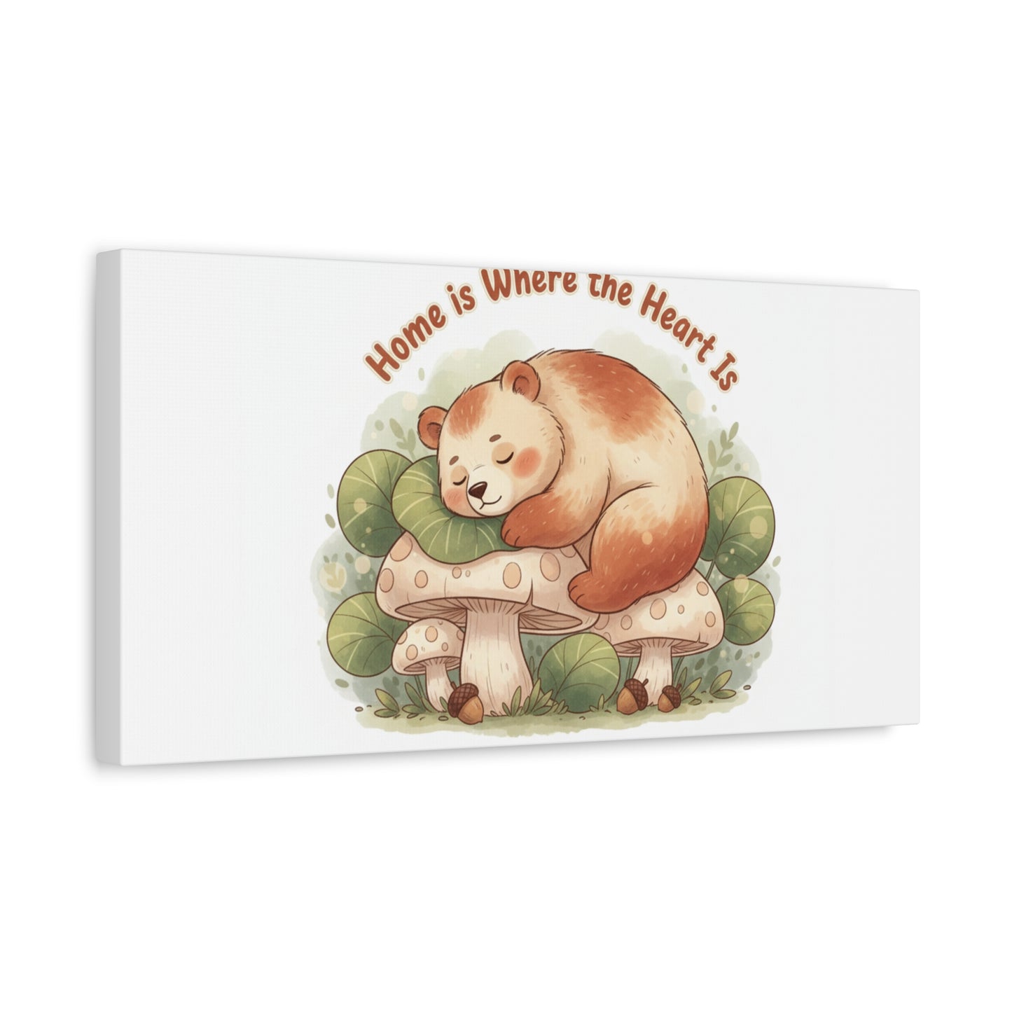 Cozy Sleeping Bear Canvas, winter forest art | cute animal illustration