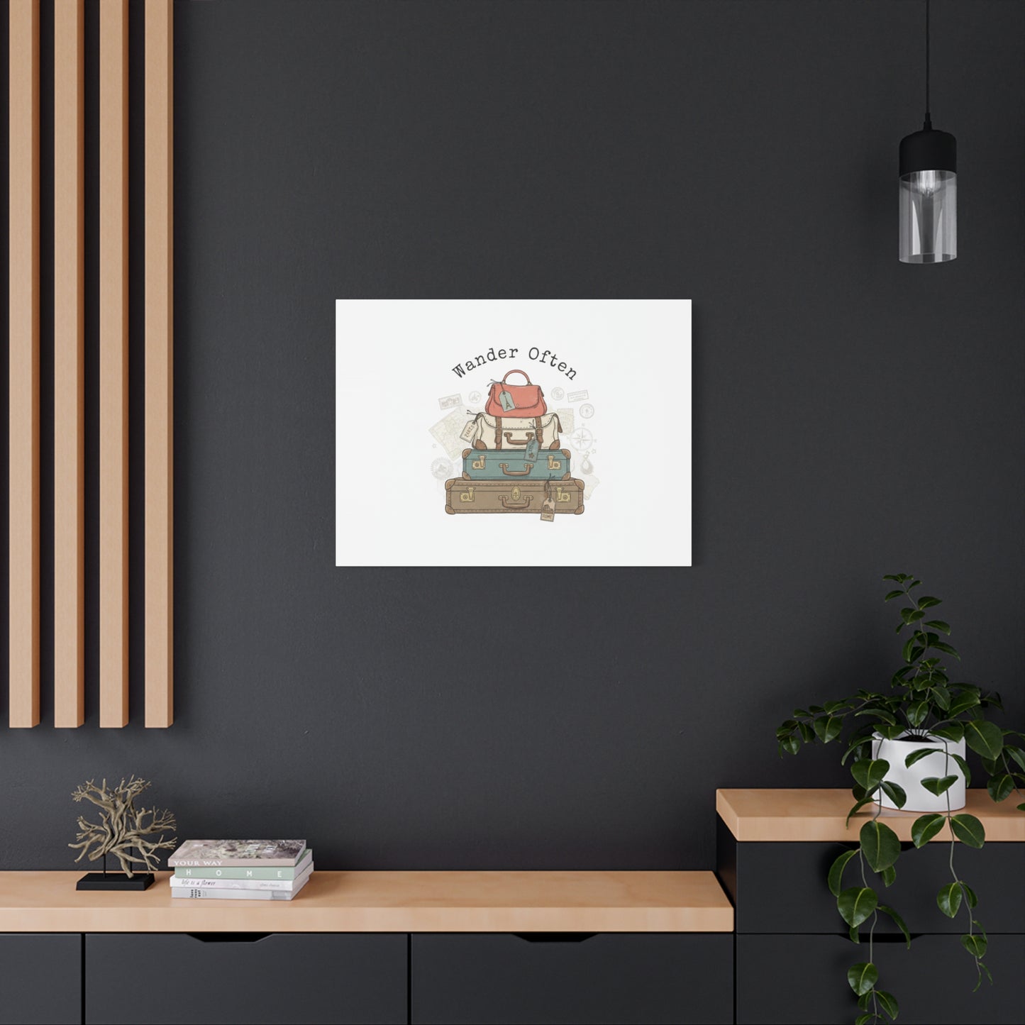 Wander Often Vintage Luggage Stack Canvas, travel stamps | passport stamp wanderlust
