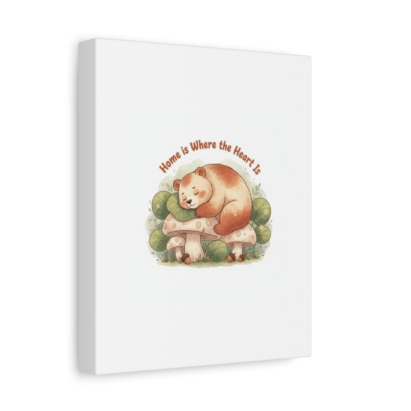 Cozy Sleeping Bear Canvas, winter forest art | cute animal illustration