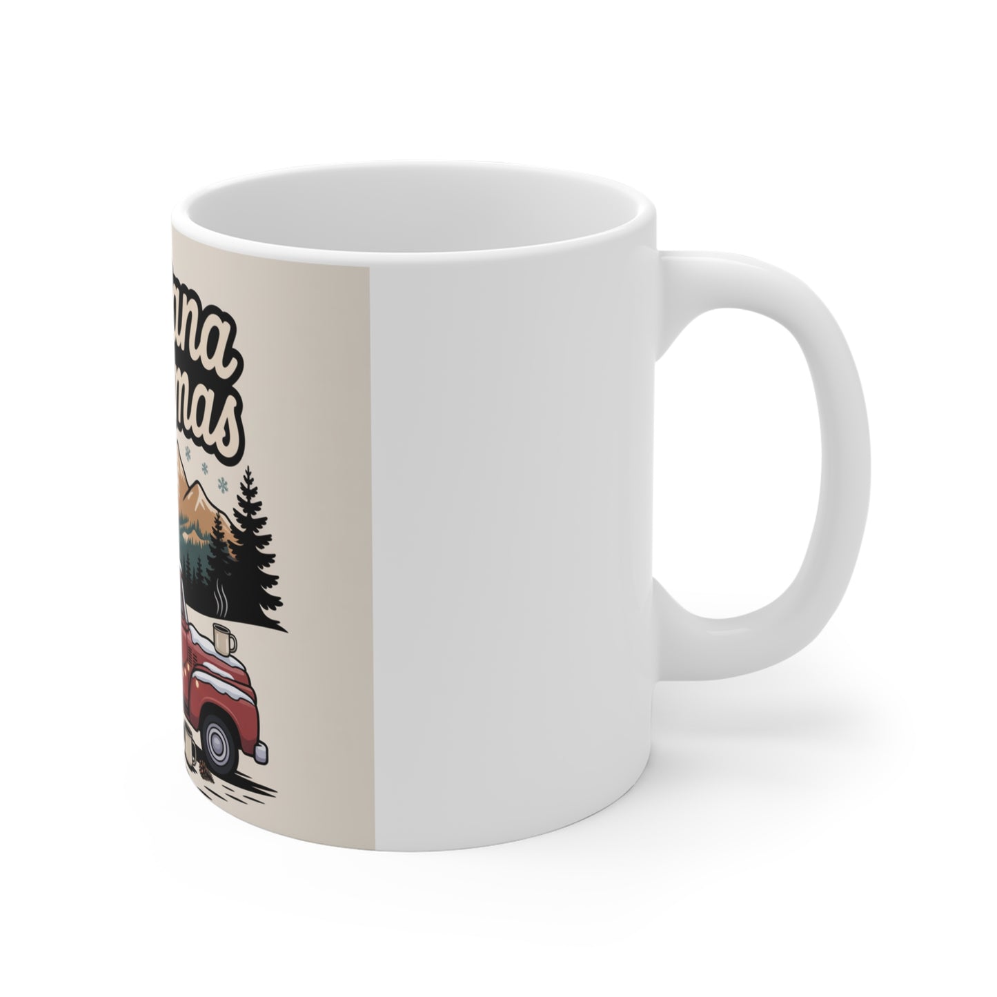 Montana Christmas Mug - Vintage Red Truck with Tree & Mountain Holiday Coffee Cup