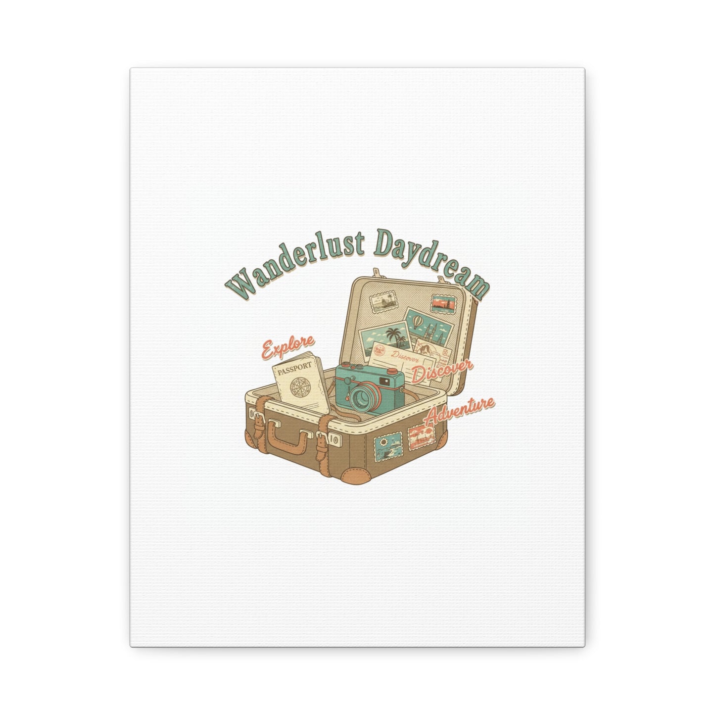 Wanderlust Daydream Travel Postcard Canvas | Retro Travel Stamp Decor