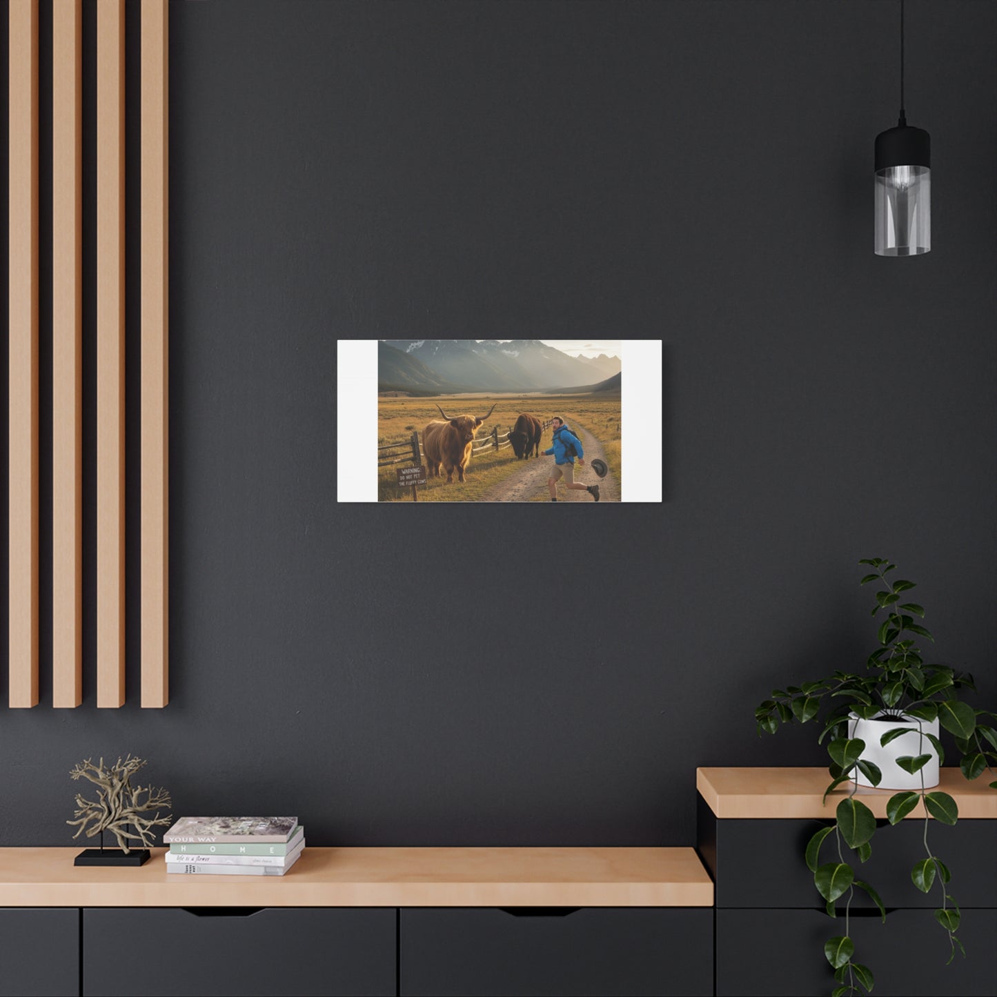 Chased by a Buffalo Canvas | wholesome sarcasm print, soft humor wall art