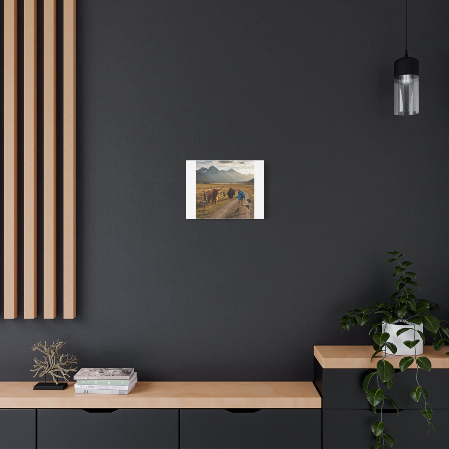 Chased by a Buffalo Canvas | wholesome sarcasm print, soft humor wall art