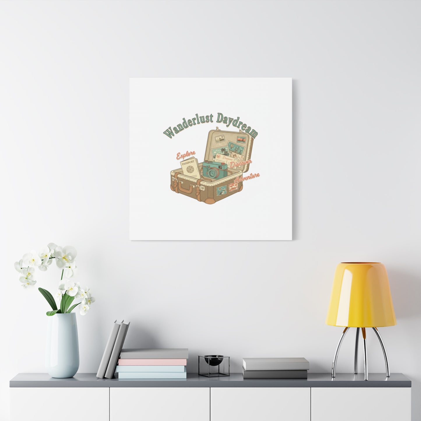 Wanderlust Daydream Travel Postcard Canvas | Retro Travel Stamp Decor