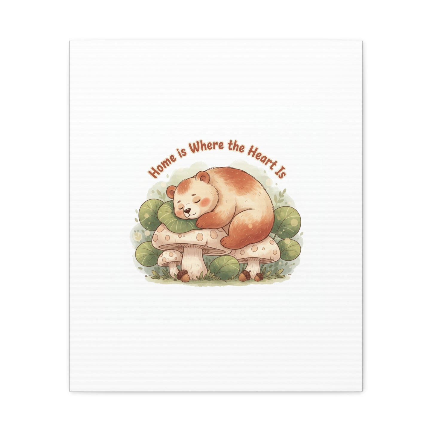 Cozy Sleeping Bear Canvas, winter forest art | cute animal illustration